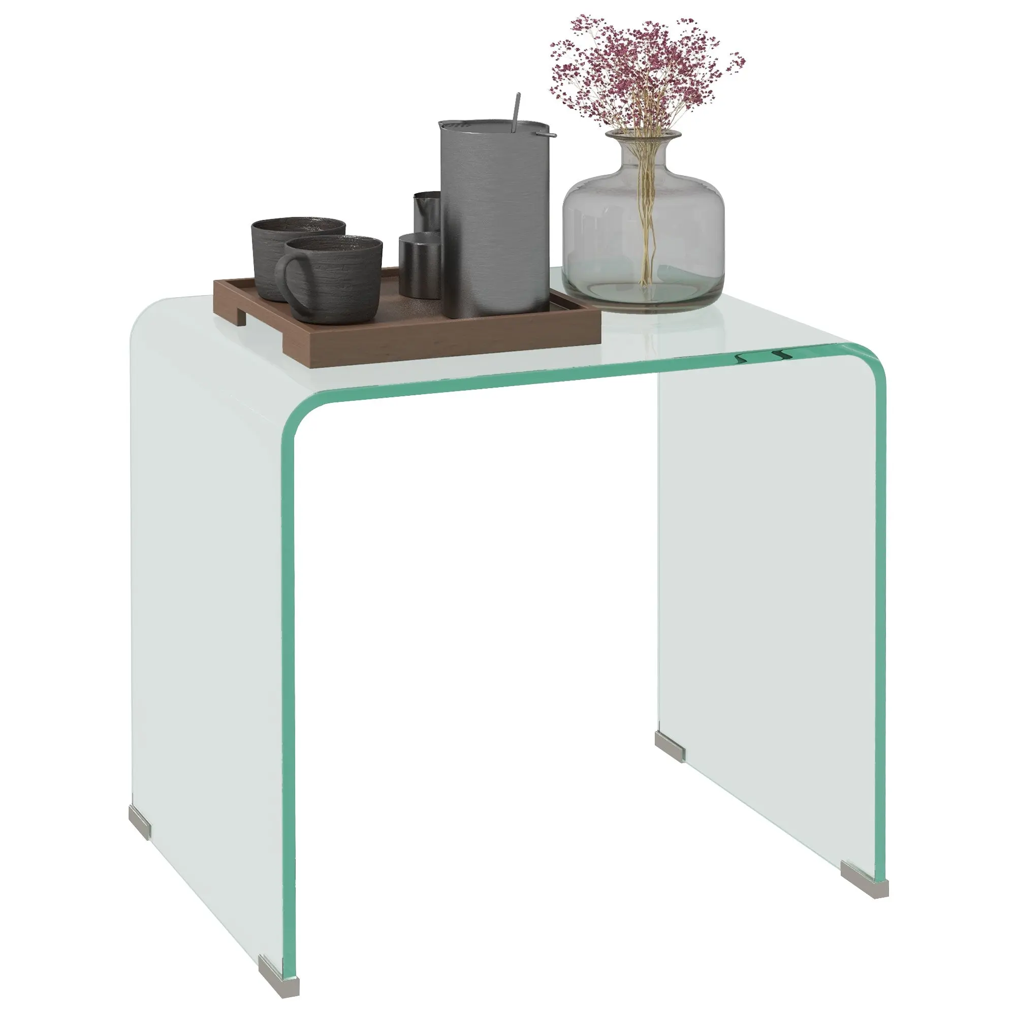 Modern and Monobloc Glass Coffee Table with Non-Slip Feet, Tempered Glass, 50x40x45 cm, Clear