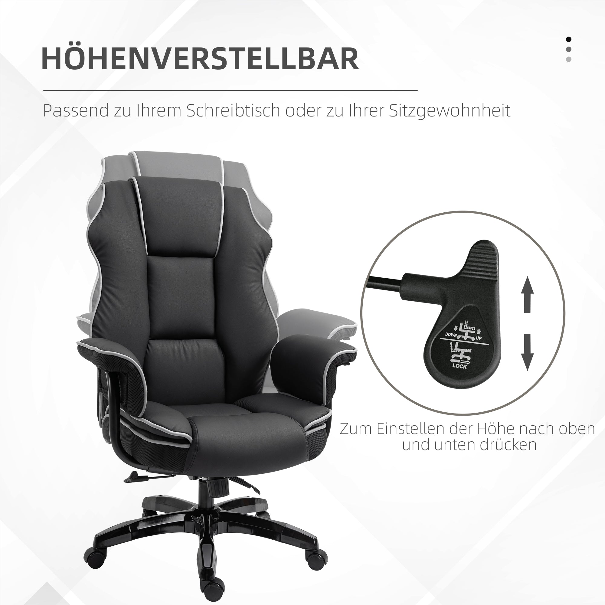 Vinsetto Ergonomische Bureaustoel – Linnen Bekleding – 130° Kantelbare Rugleuning – Gasveer Hoogteverstelling 45-55 Cm – Draaibaar – Max. 120 Kg – Grijs