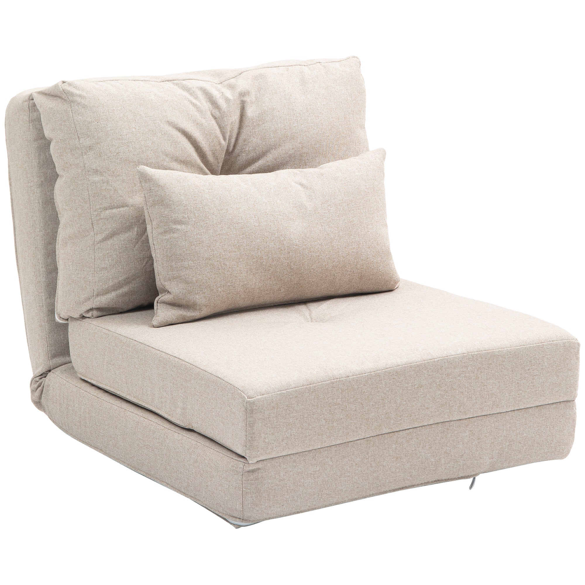 HOMCOM Einzel-Sessel Klappstuhl Lazy Chair Liegebett - Inklusive Kissen, Verstellbare Rückenlehne - Wohnzimmer, 120 kg Tragfähigkeit, Beiger Leinenstoff