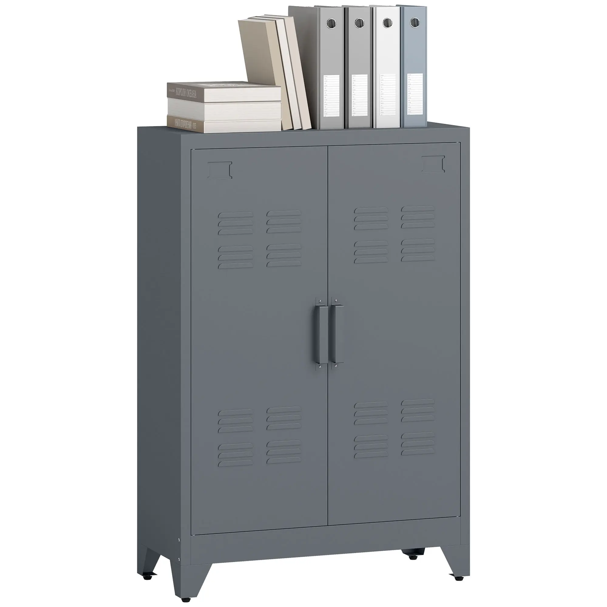Filing Cabinet Metal Cabinet Multipurpose Cabinet with Magnetic Louver Double Door Adjustable Shelf Office Cabinet Storage Cabinet for Study, Living Room 75 x 33 x 110 cm Gray