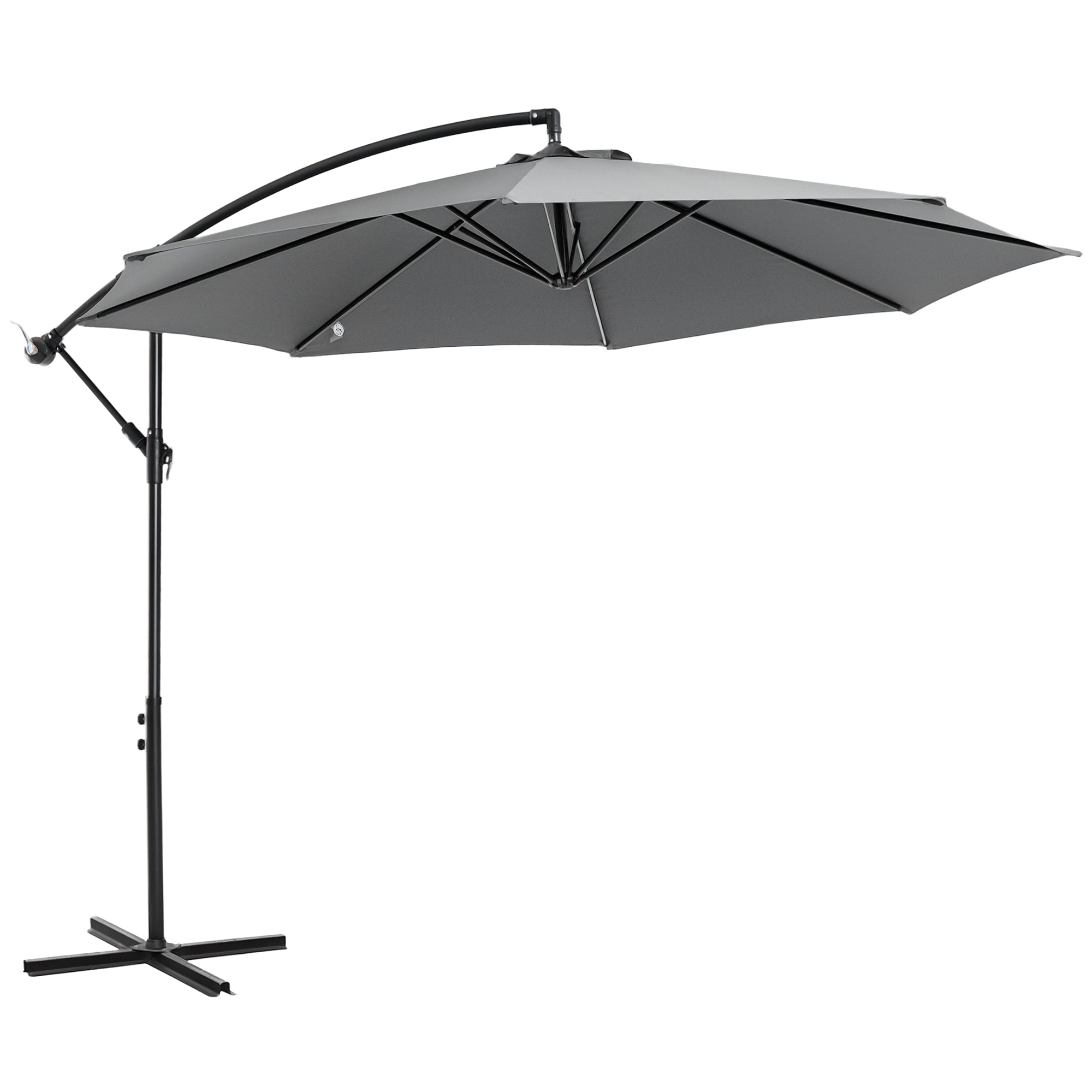 Outsunny Cantilever Parasol Ø300 cm Tiltbar Solbeskyttelse med UV-Beskyttelse - Parasol med Stativ, Krankanordning, Markedsparasol til Have, Balkon og Terrasse