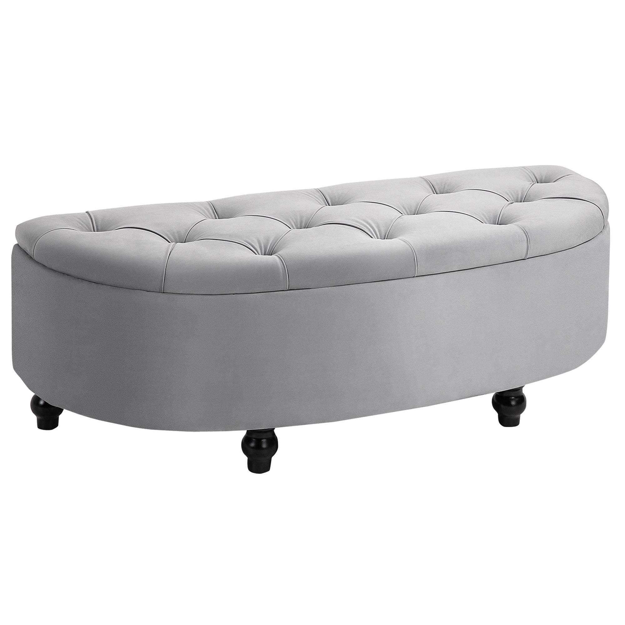 Velvet Storage Bench Ottoman with Lid Hidden Storage Seat for Living Room Bedroom Entryway Upholstered Bench with Wooden Legs Grey 120 x 46 x 42 cm