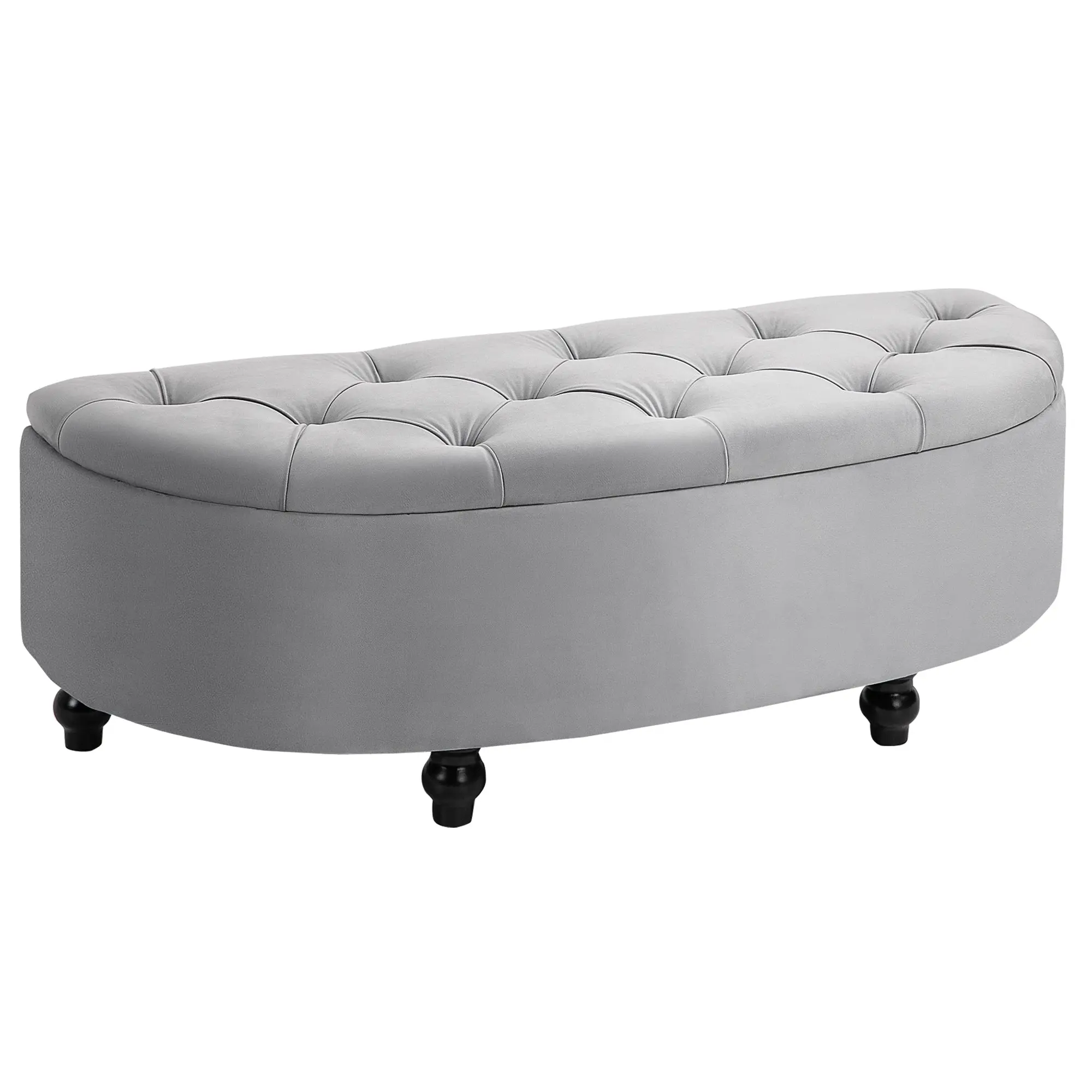 Velvet Storage Bench Ottoman with Lid Hidden Storage Seat for Living Room Bedroom Entryway Upholstered Bench with Wooden Legs Grey 120 x 46 x 42 cm
