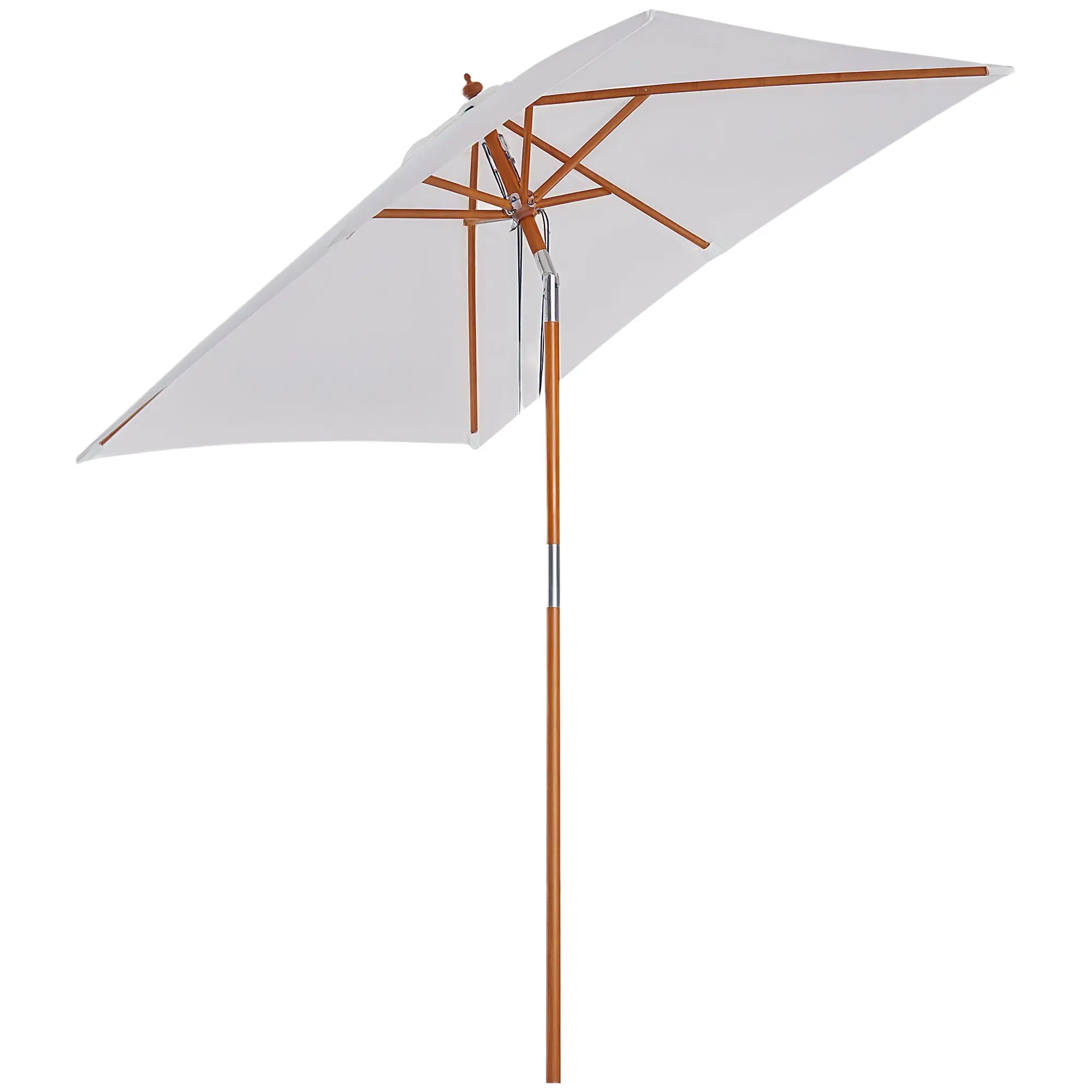 Rectangular Garden Parasol 200 x 150 x 235 cm, Tiltable Sun Umbrella with 3-Stage Angle Adjustment, Water-Repellent UV-Resistant Canopy, Wood Pole and Bamboo Ribs, Cream