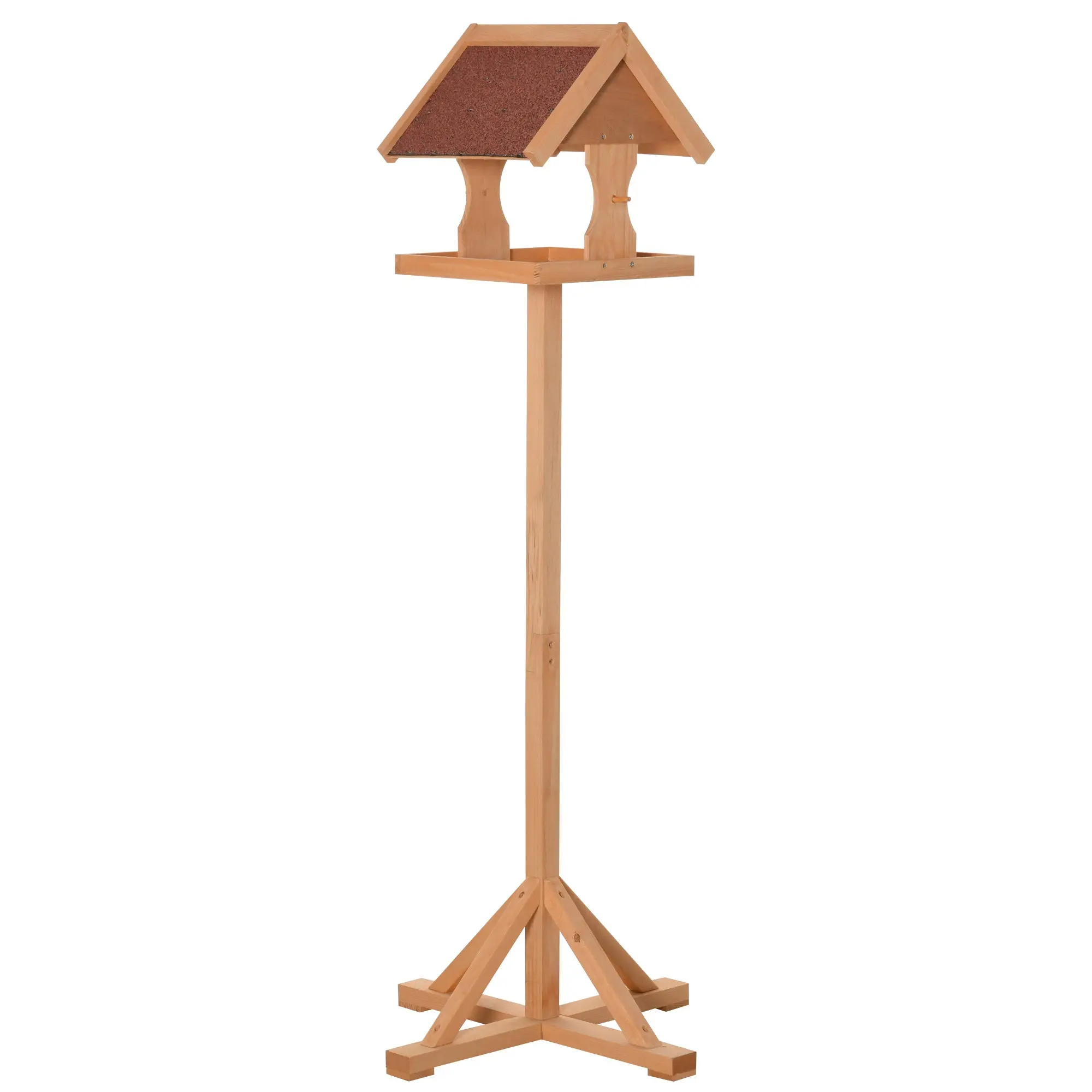 Outdoor Wooden Bird Feeder with Weatherproof Roof, 55 x 55 x 144 cm (21.7 x 21.7 x 56.7 in) — Natural Wood