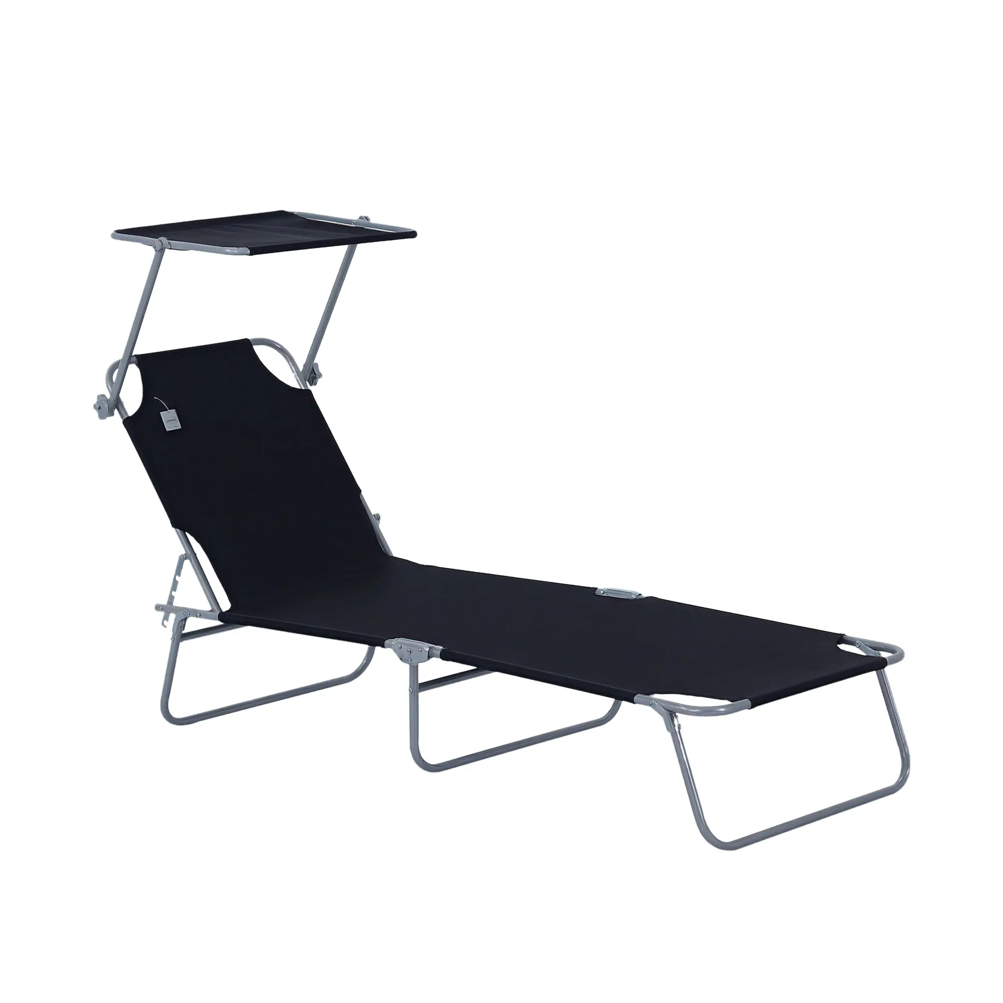 Folding Sun Lounger with Sun Protection Recliner with 4-Position Adjustable Backrest Camping Lounger Loadable up to 120kg for Garden, Balcony, and Pool, 6 Colors (Black)