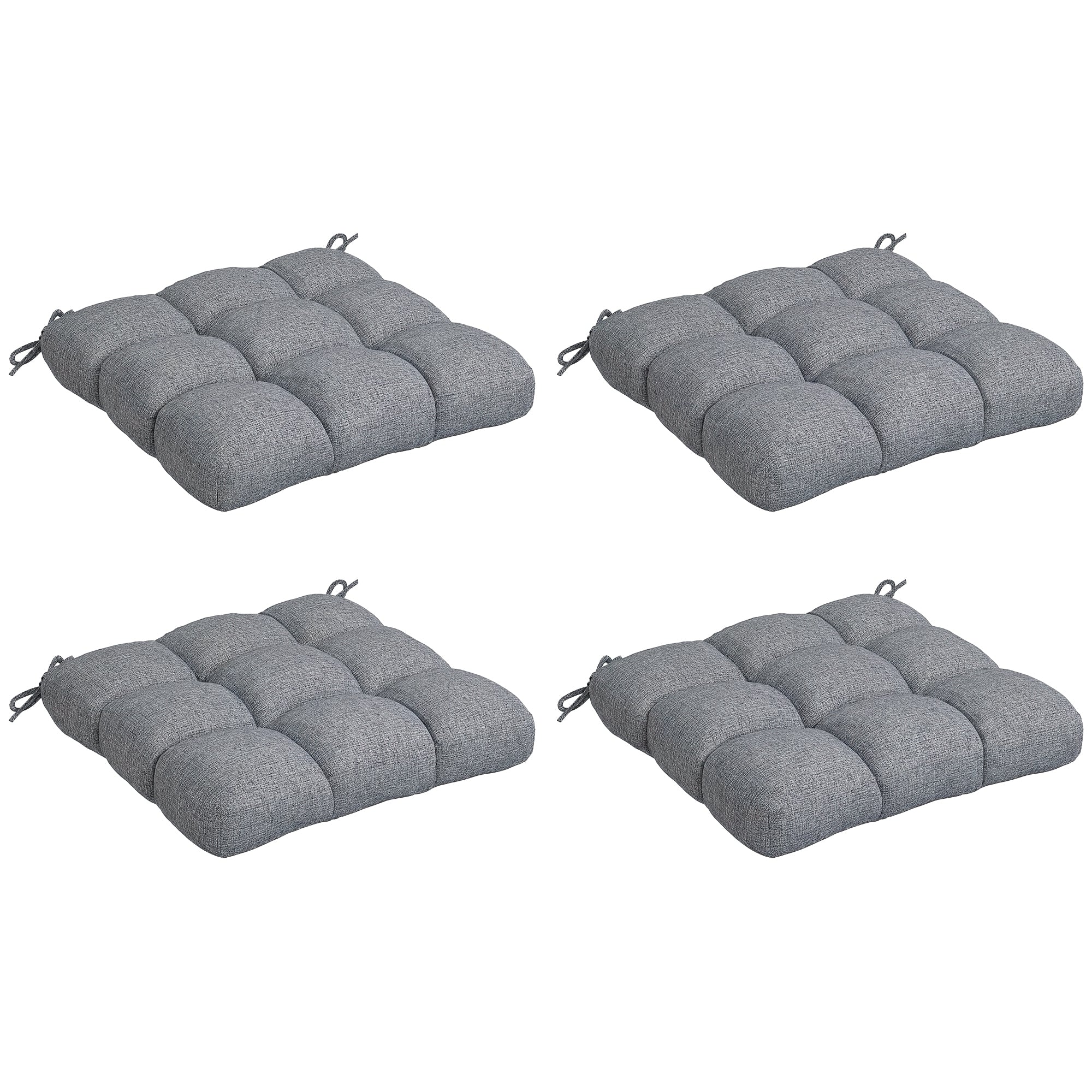 Outsunny Sitzkissen-Set für Esszimmerstühle 48x48x10 cm, 4-teilig, wasserdicht und UV-beständig mit 2 grauen Fixierbändern