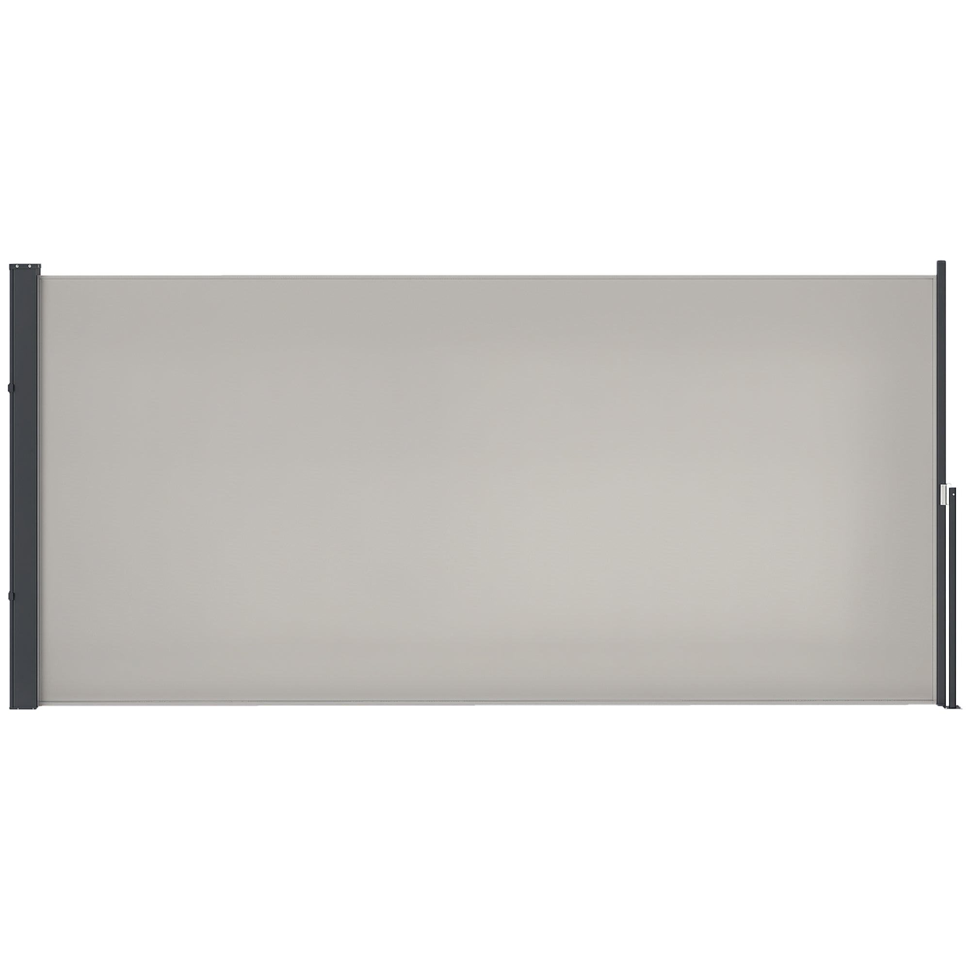 Útulný boční markýza Outsunny s možností tažení, ochranný stín s montážní ocelovou skříní, voděodolný boční markýza, ochrana proti větru a slunci 300 x 140 cm pro balkon, terasu, zahradu, šedá
