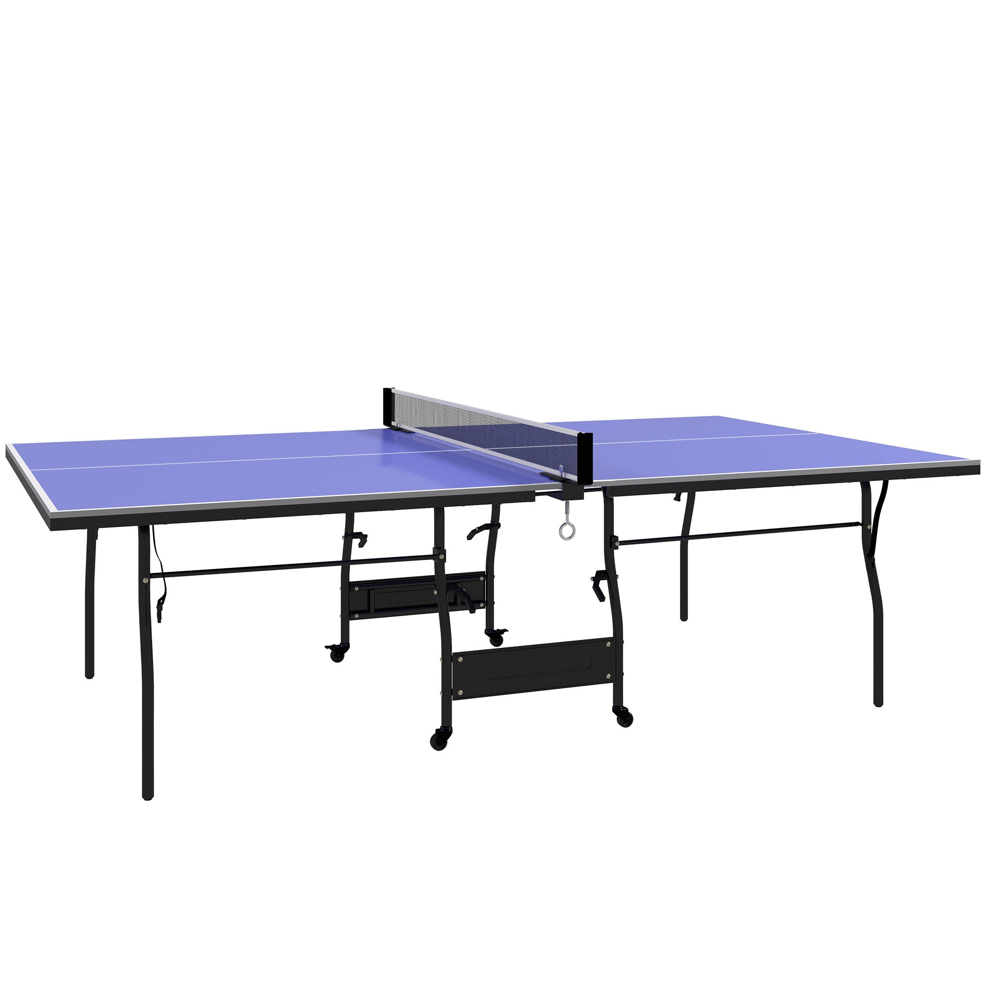 SPORTNOW Foldable Ping Pong Table Professional Standard Size Table Tennis with 4 Wheels Net 2 Paddles and 3 Balls for Indoor 274x152.5x76 cm Blue