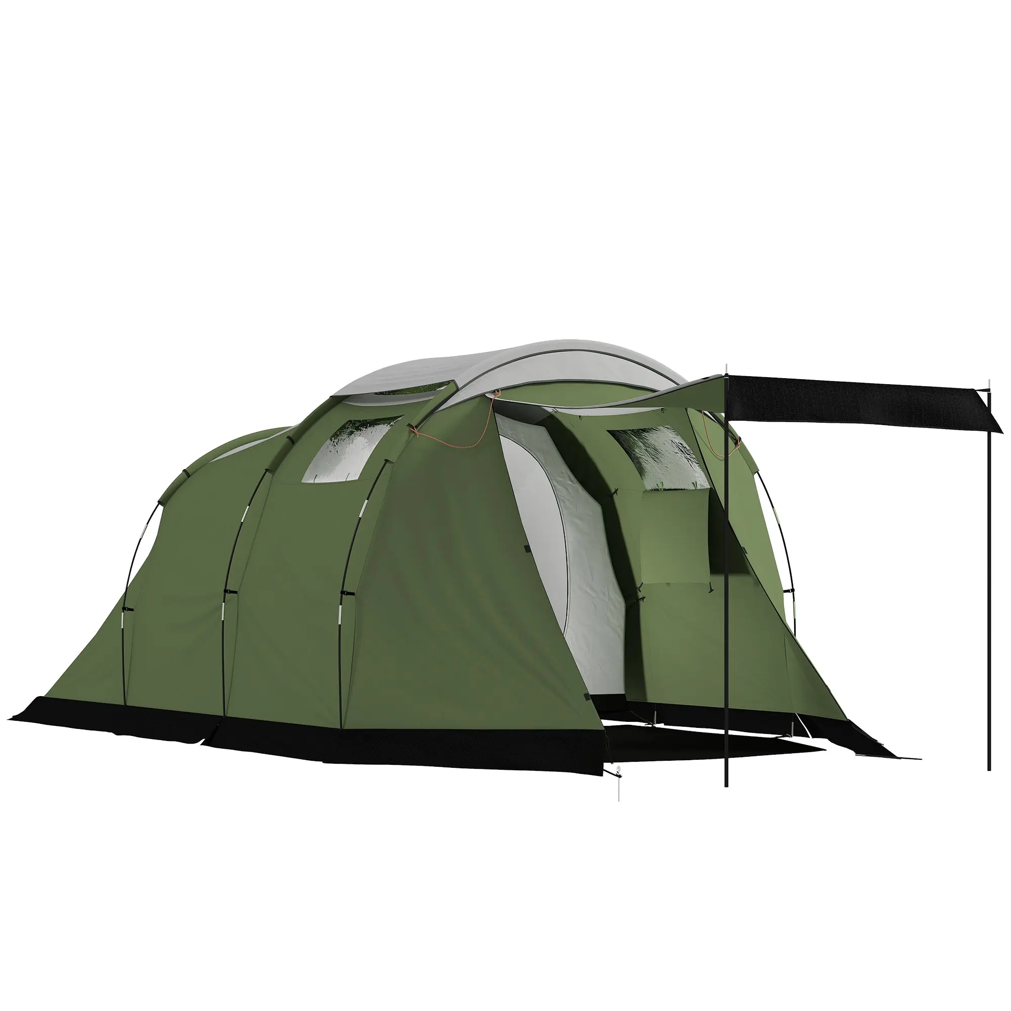 3-4 Person Family Camping Tent, Waterproof Tunnel Tent with Sleeping Cabin, Living Area & Front Awning, 3000 mm Water Resistant, Green
