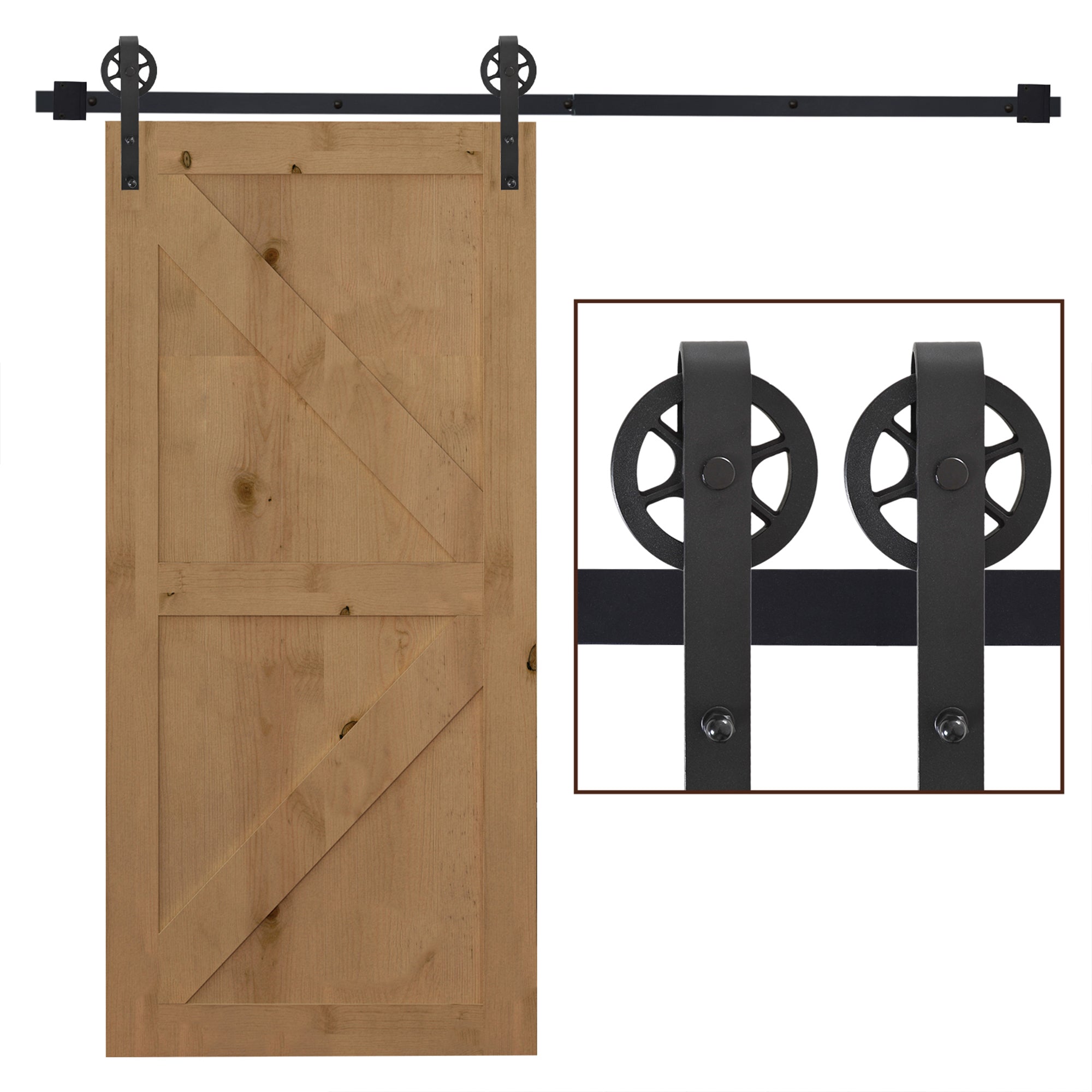 HOMCOM 200 cm Schiebetür Komplettset – Schiebetürbeschläge mit Bodenschiene, Schiebetürschiene, Stoppern, Fußblock und Rollen für Holztüren