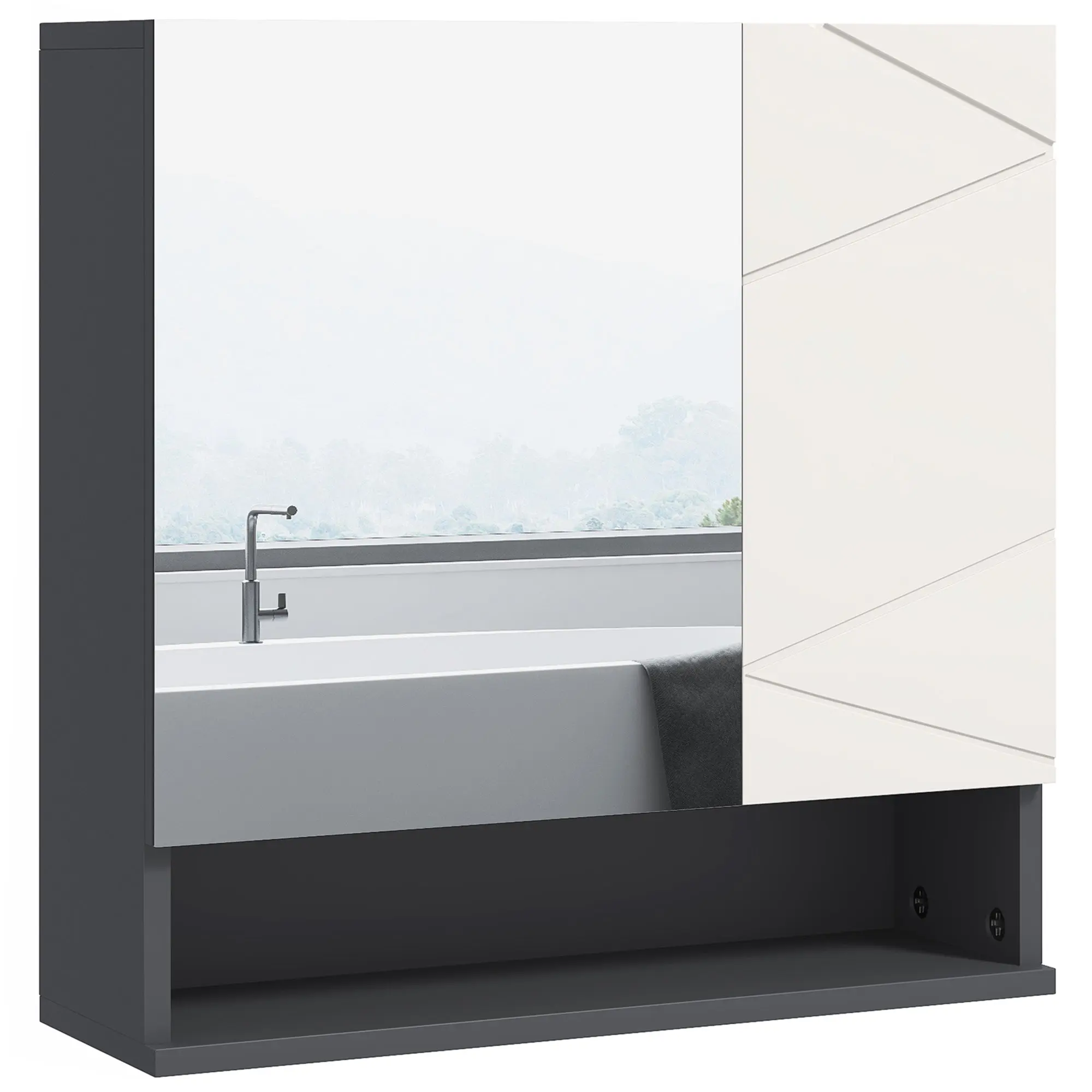 Bathroom Cabinet with Mirror and 2 Doors, Wall-Mounted Bathroom Mirror Cabinet with Adjustable Shelves in Wood, 55x17x55cm, Gray
