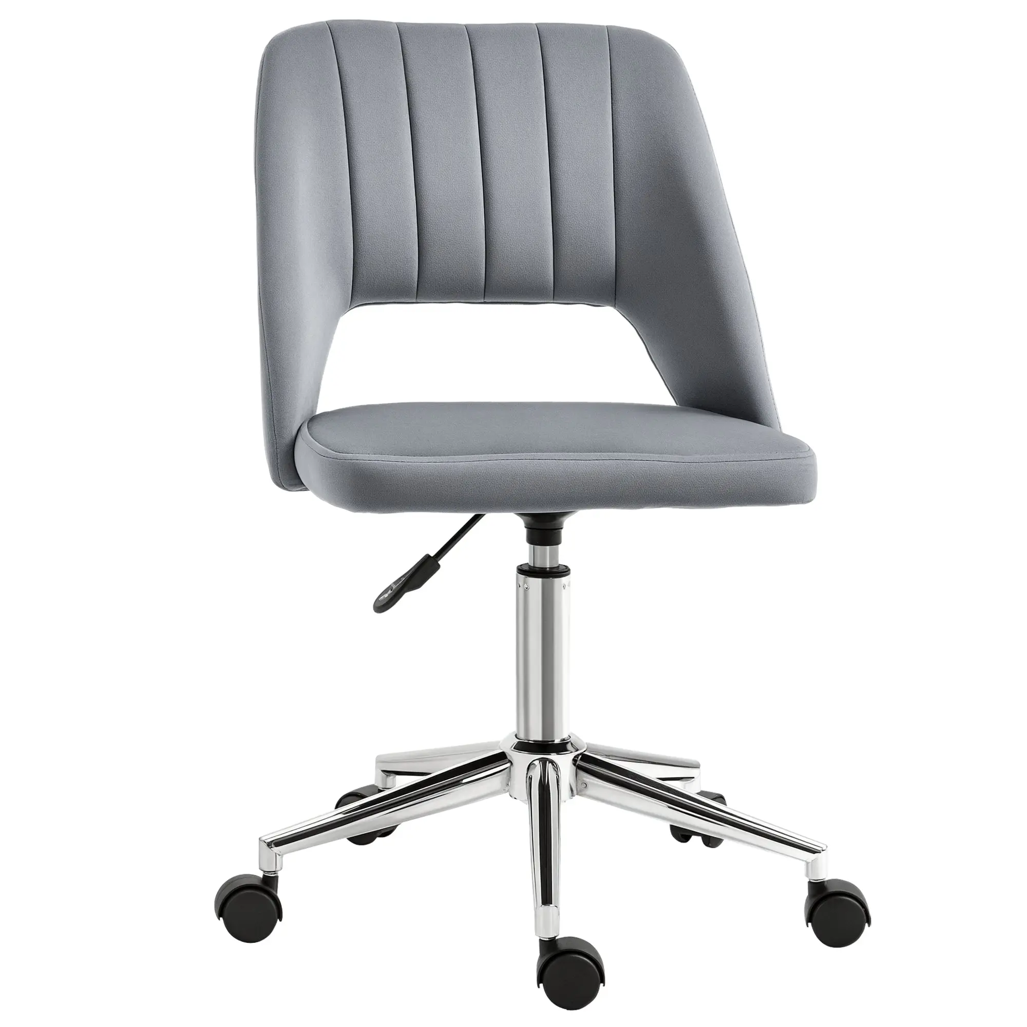 Desk Chair, Adjustable Height Home Office Chair without Armrest, Swivel Office Chair with Velvet Look, Ergonomic Vanity Chair for Bedroom, Study Room, Dark Gray