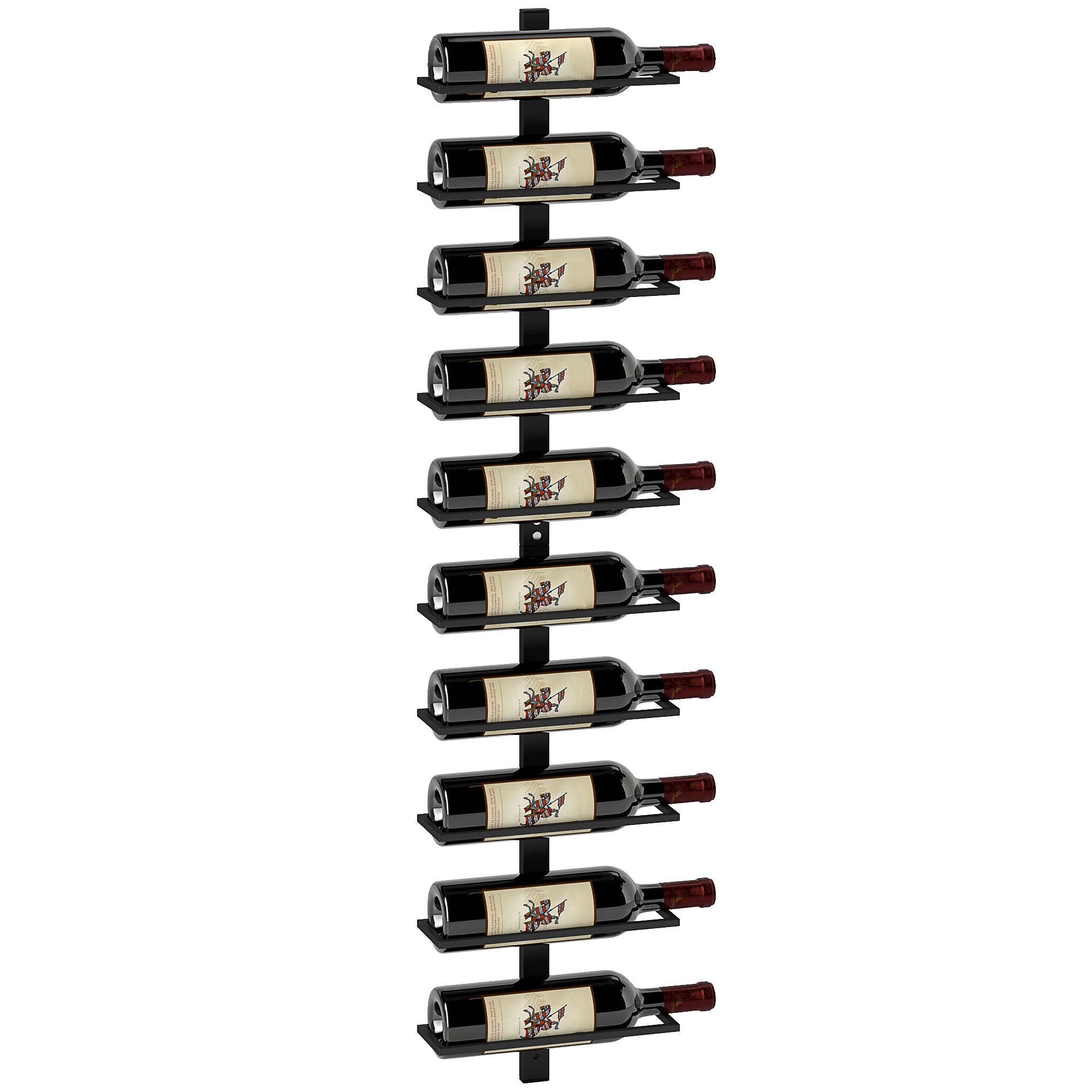 HOMCOM Wand-Weinflaschenregal mit 10 Ebenen, Stahlregal für 10 Flaschen, Weinregal für Küche, Bar, Esszimmer, Keller, Schwarz