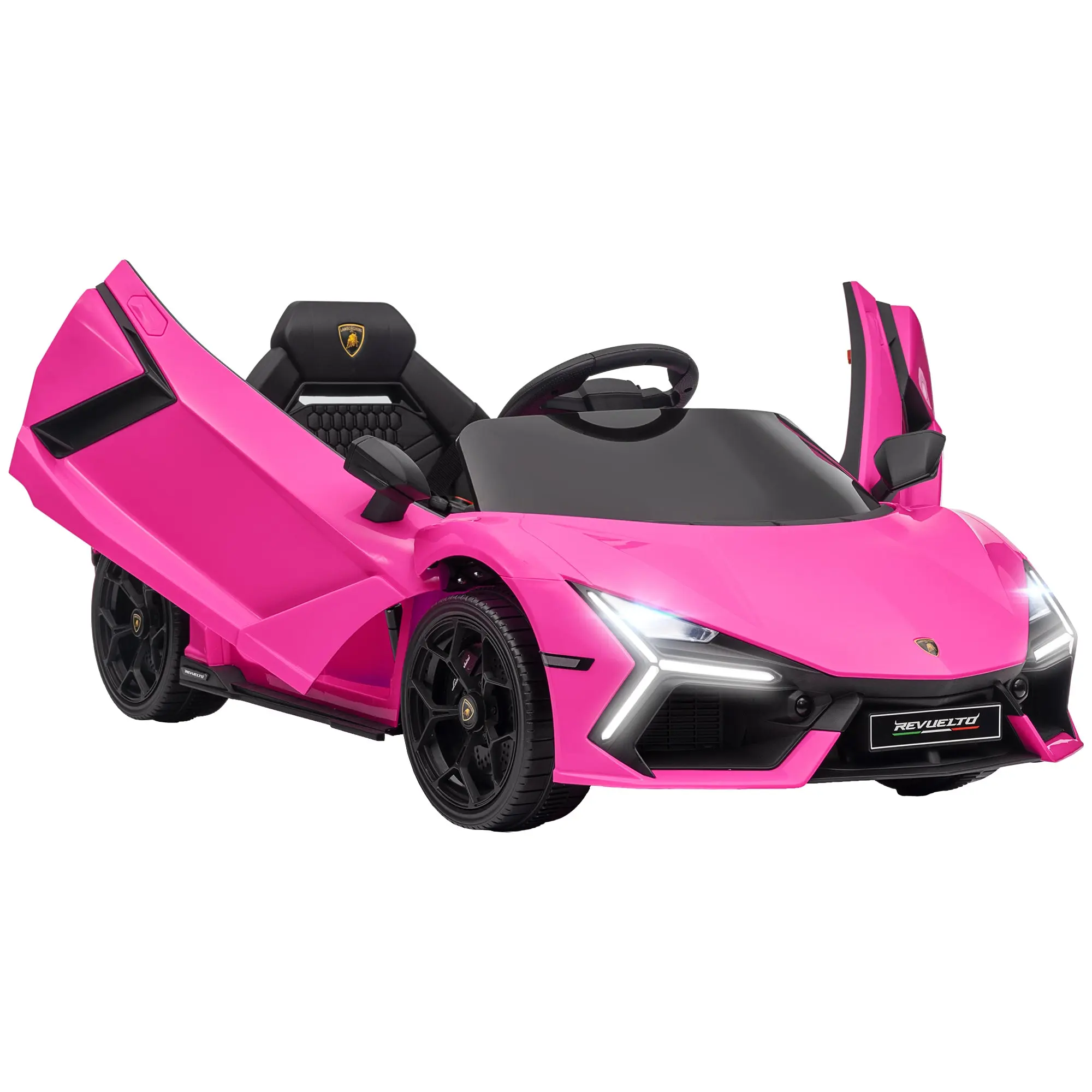 Children's Electric Car 12V Kid's Car with 2.4G Remote Control, Electric Vehicle with LED Light, USB/MP3 Connection, Scissor Doors, Sprung Wheels, 3-5 km/h, for Children 3-5 Years Old, Pink