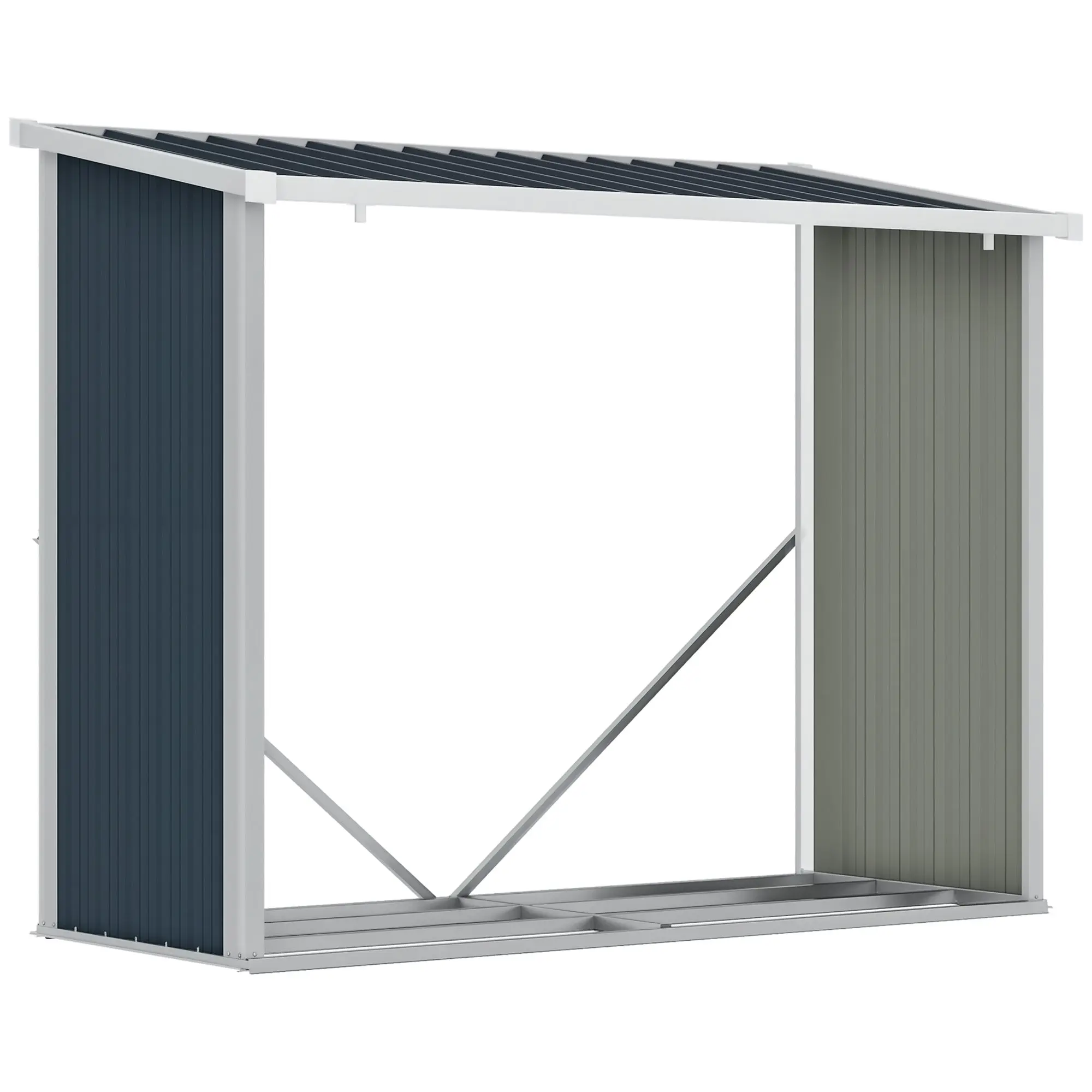 Galvanized Steel Firewood Shed Log Storage Shelter with Sloped Roof for Garden Terrace Outdoor 185x84x133.5/148.5 cm Gray