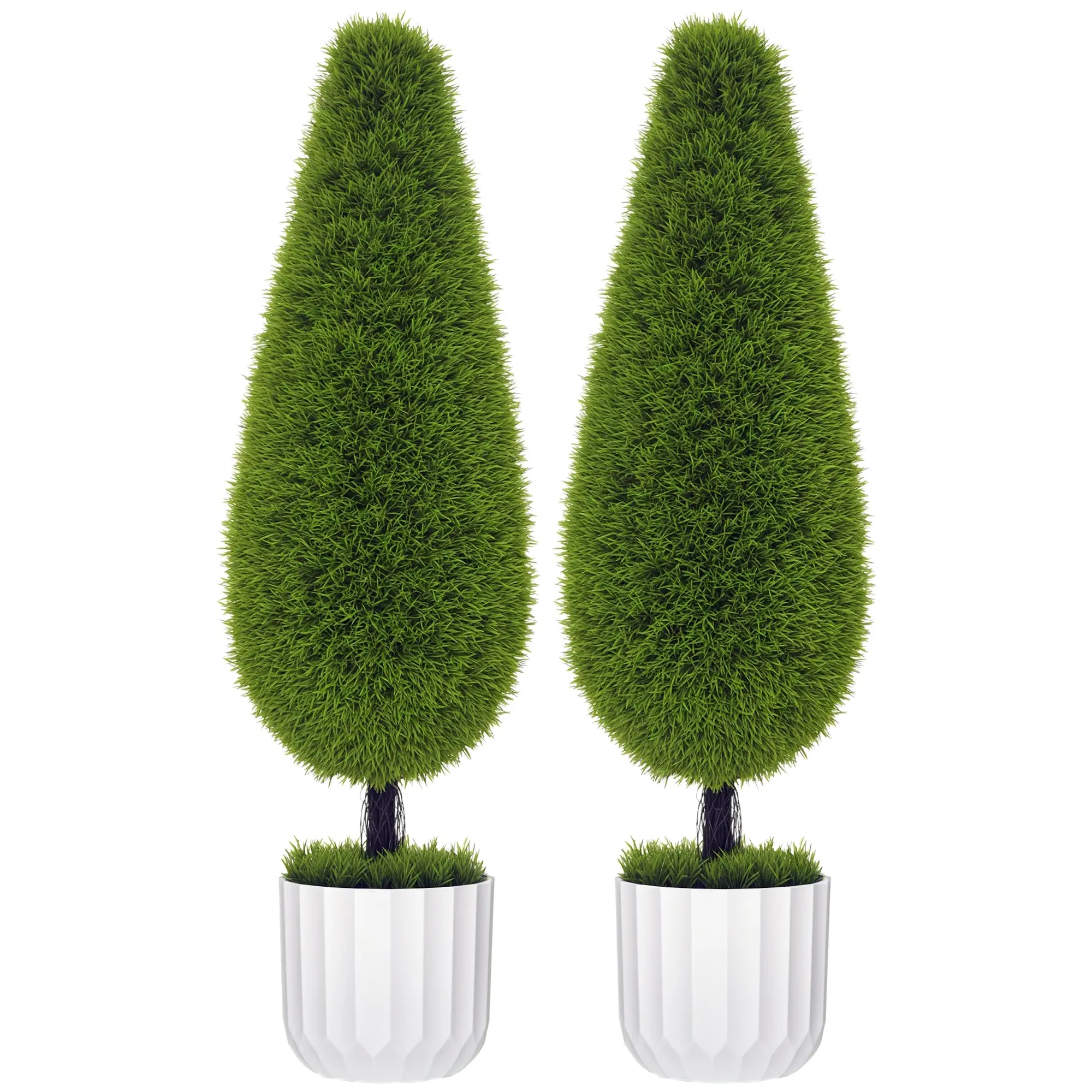 Set of 2 Artificial Cypress Trees 90 cm, Faux Tree with UV Protection, Artificial Plant, Plastic Artificial Plants in Pot, Fake Plant like real for Living Room Bedroom Garden Terrace Gift