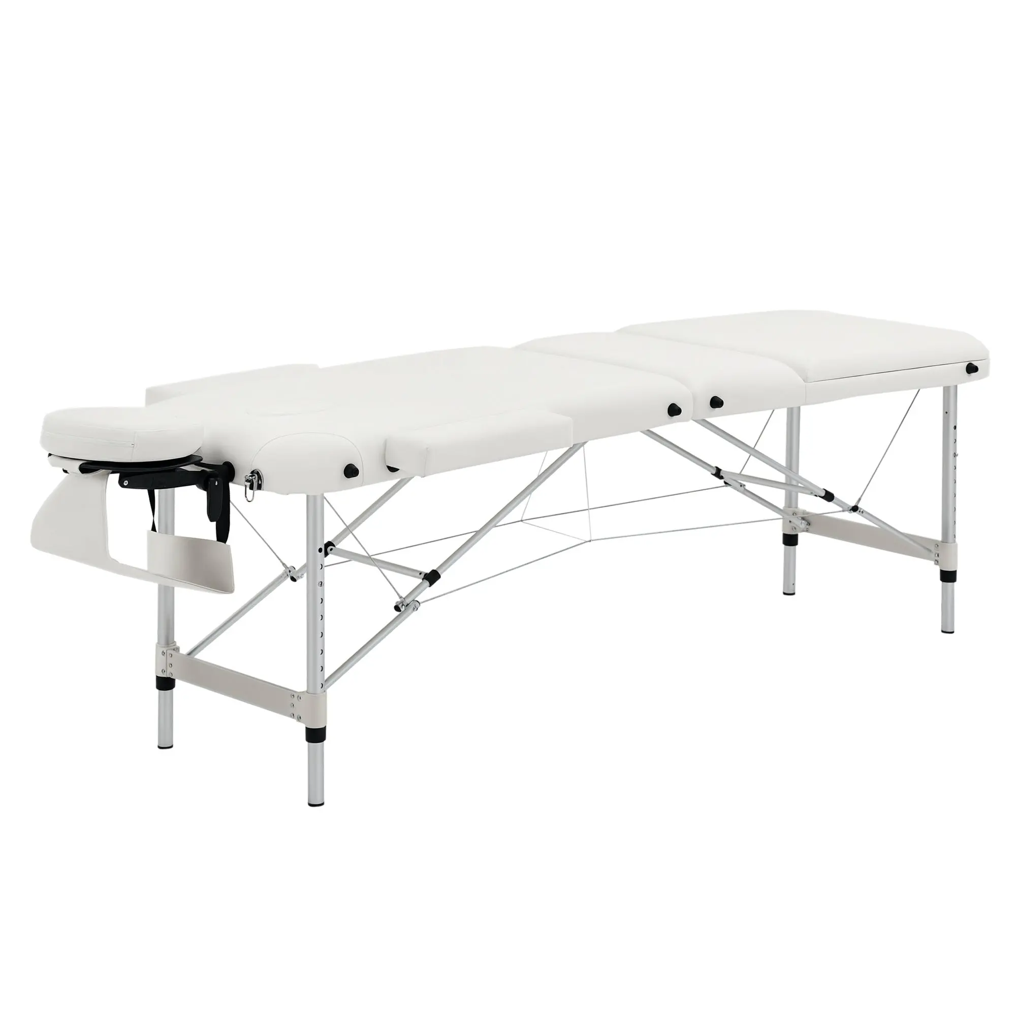 Foldable Massage Table Cosmetic Bed Adjustable Height Massage Bed Aluminum Foam Plastic White 215 x 81 x 61-84 cm