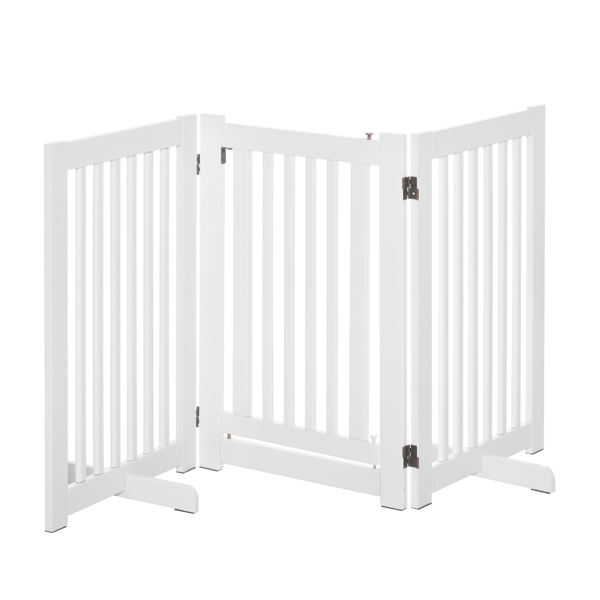 PawHut Hundetor aus Holz 155x76 cm Tierzaun faltbar mit 3 Paneelen, 1 Tür und Stützbeinen für Flur und Treppe in Weiß