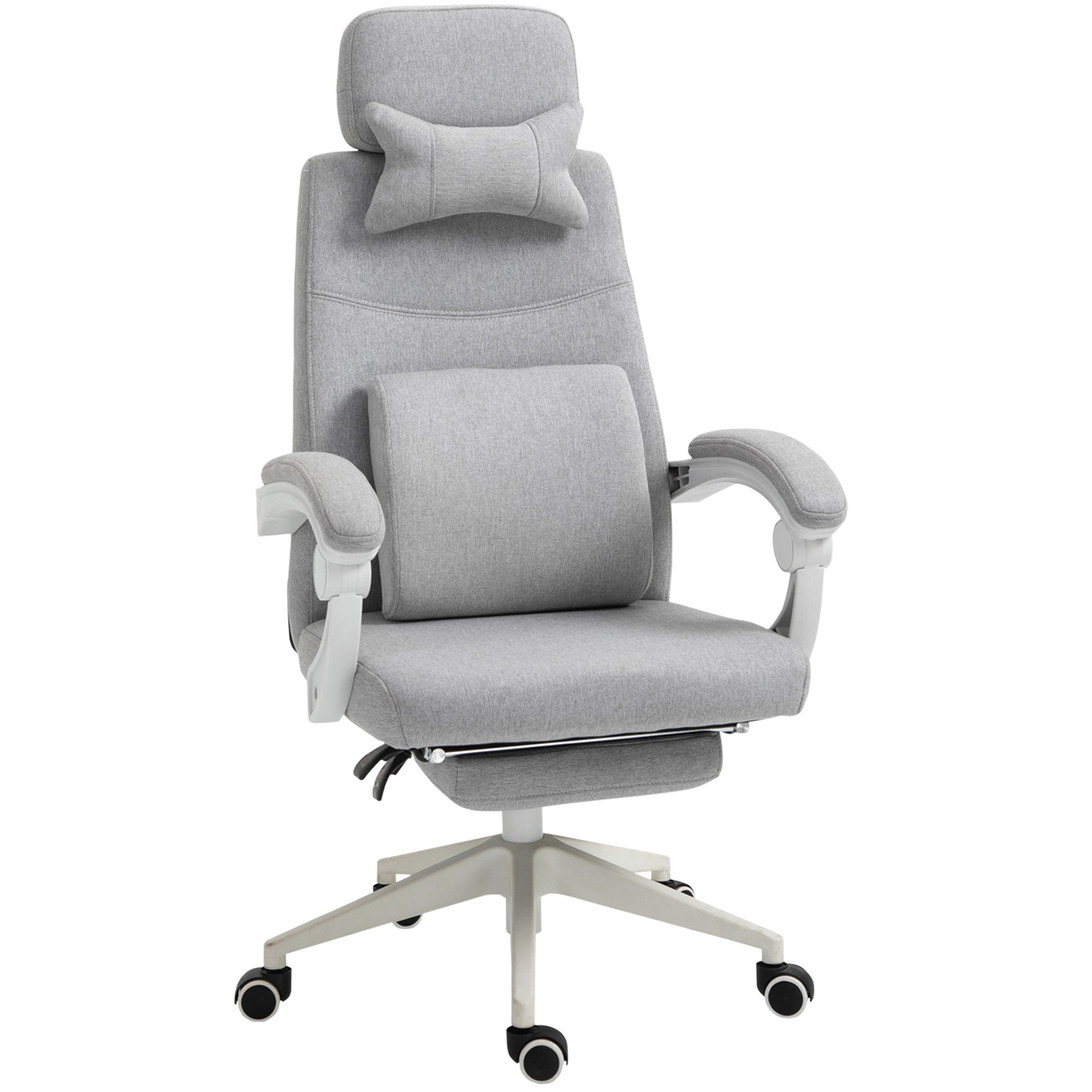 Ergonomic Office Chair with Footrest, Reclining High Back Desk Chair with Headrest, Lumbar Pillow, Height Adjustable Swivel Computer Chair, Grey, 62 x 68 x 117-127 cm