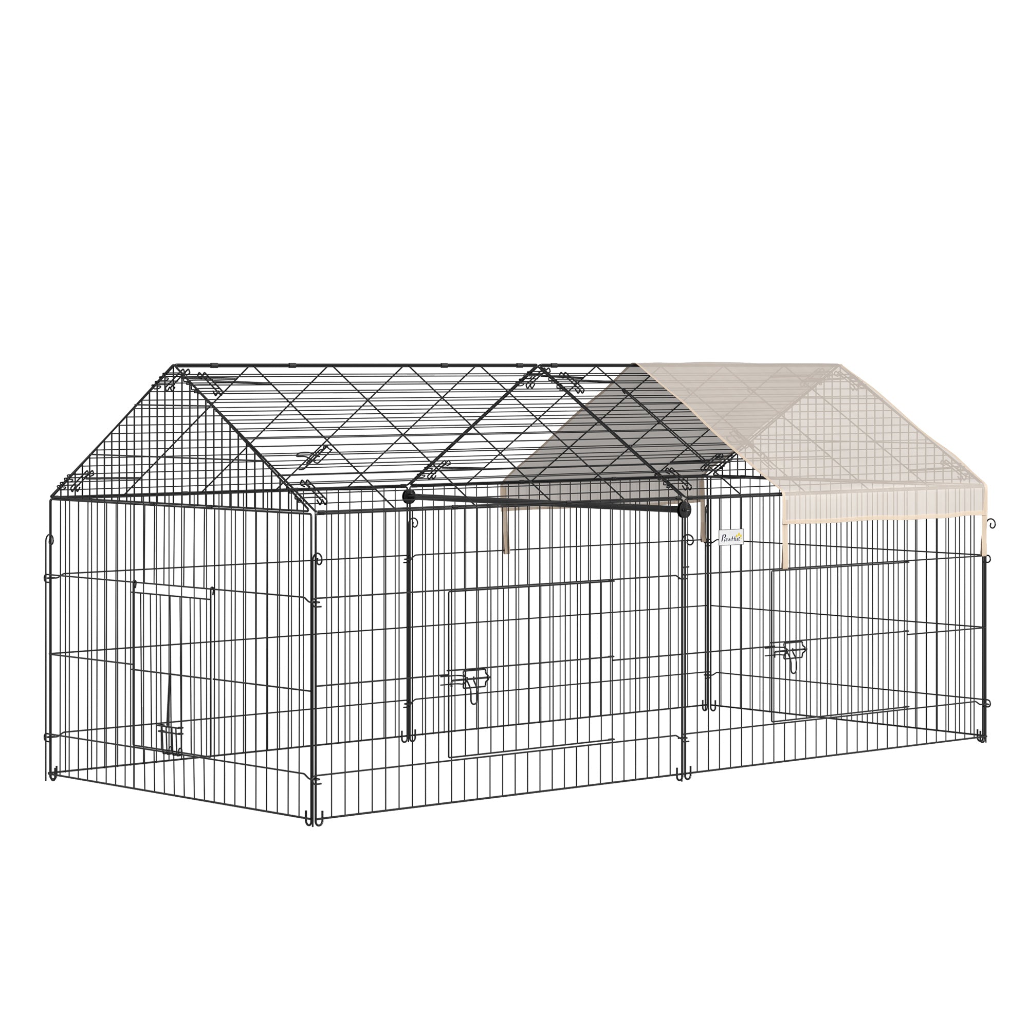 Small Animal Fence Pet Cage Galvanized Metal Frame Rabbit and Chicken Enclosure 220x103x103 cm Black and Beige