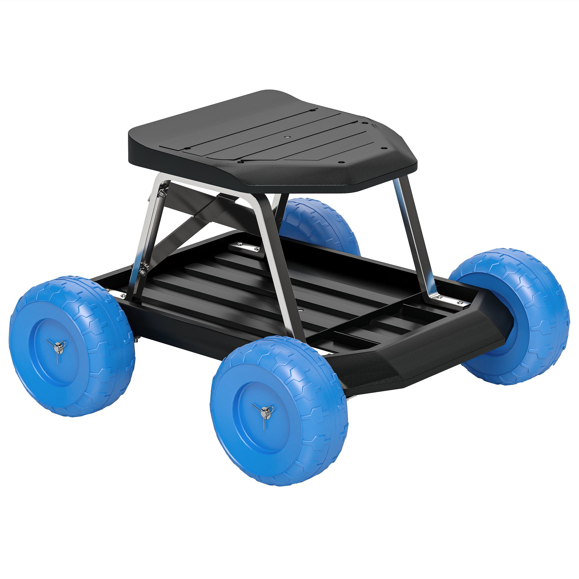 Garden Stool on Wheels Gardening Tool Tray Cart with Seat for Weeding, Planting, 50 x 49 x 32 cm Blue