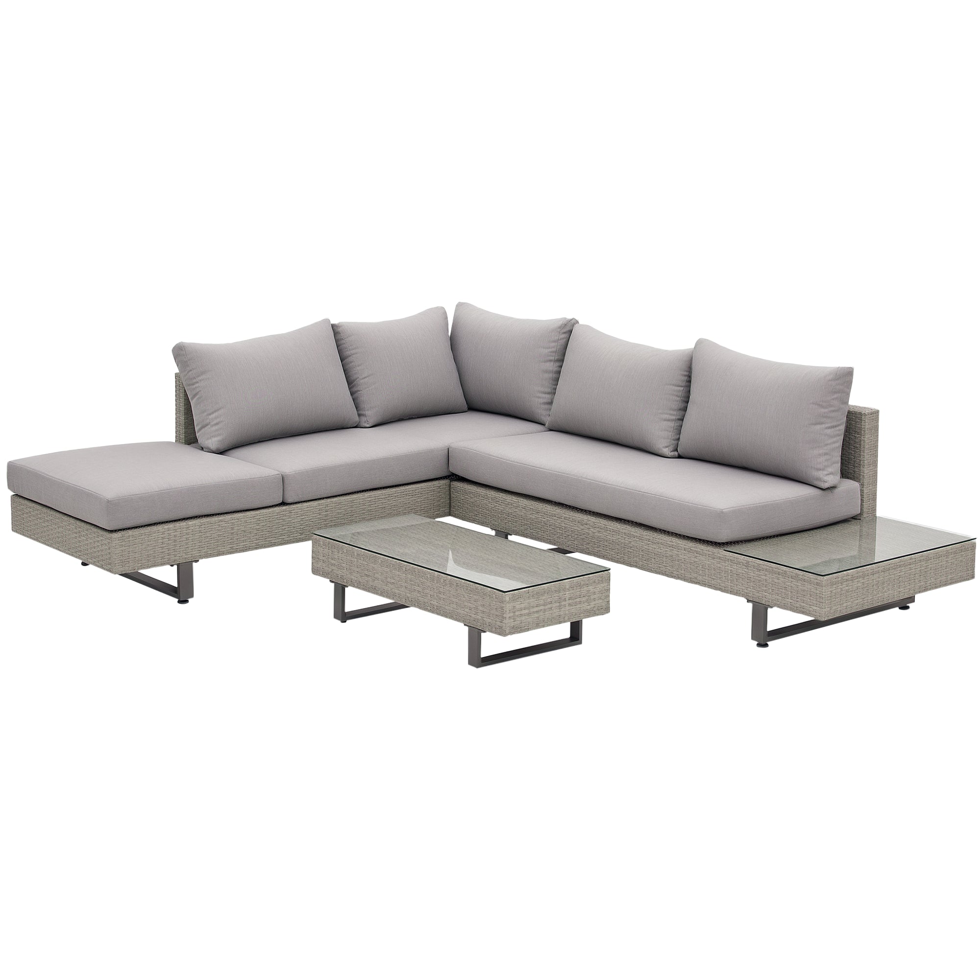 Outsunny 3-Delt Rattan Møbelset - Midterbord, Dobbelt Sofa og 3-personers Sofa med Aftagelige Puder til Udendørs Have Terrasse Patio - Grå Stål
