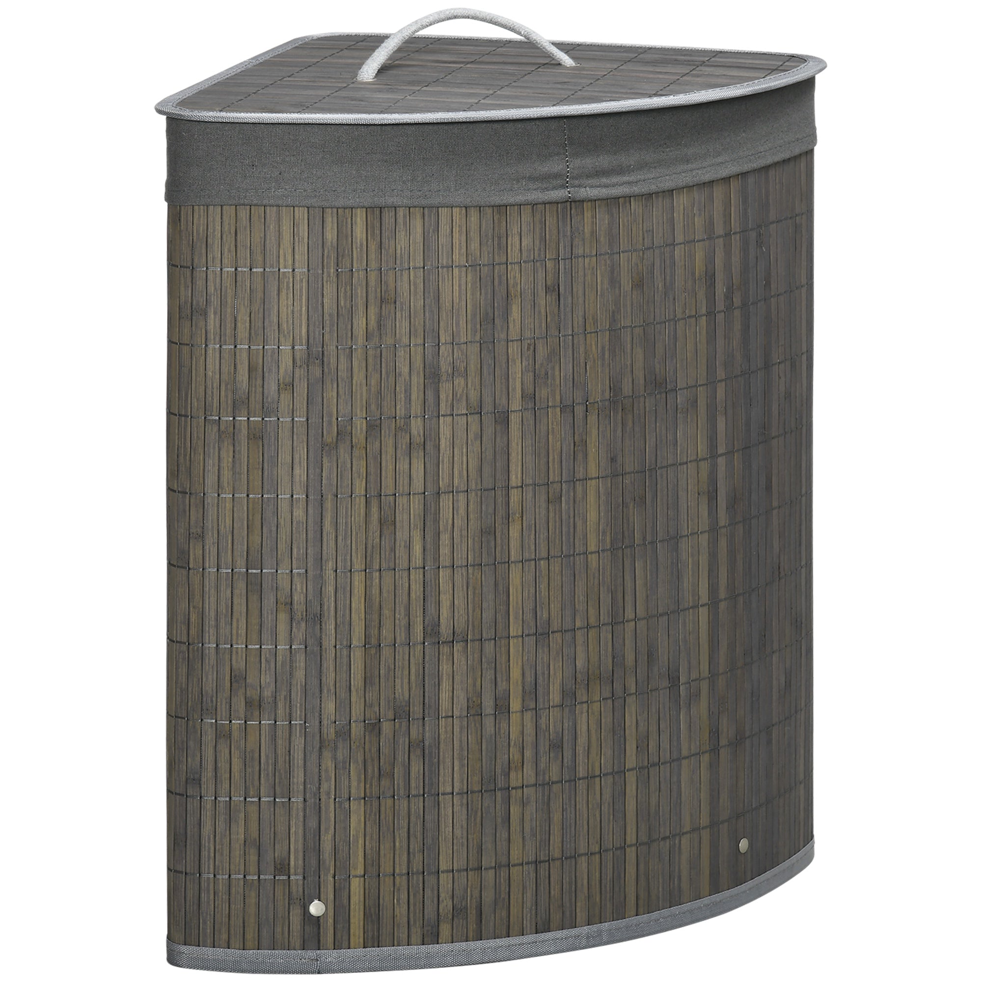 HOMCOM Bamboe Wasmand met Deksel 55L Wascollector met Handvatten, Verwijderbare Waszak, Hoekwasbinnen voor Wasruimte Badkamer Slaapkamer Grijs