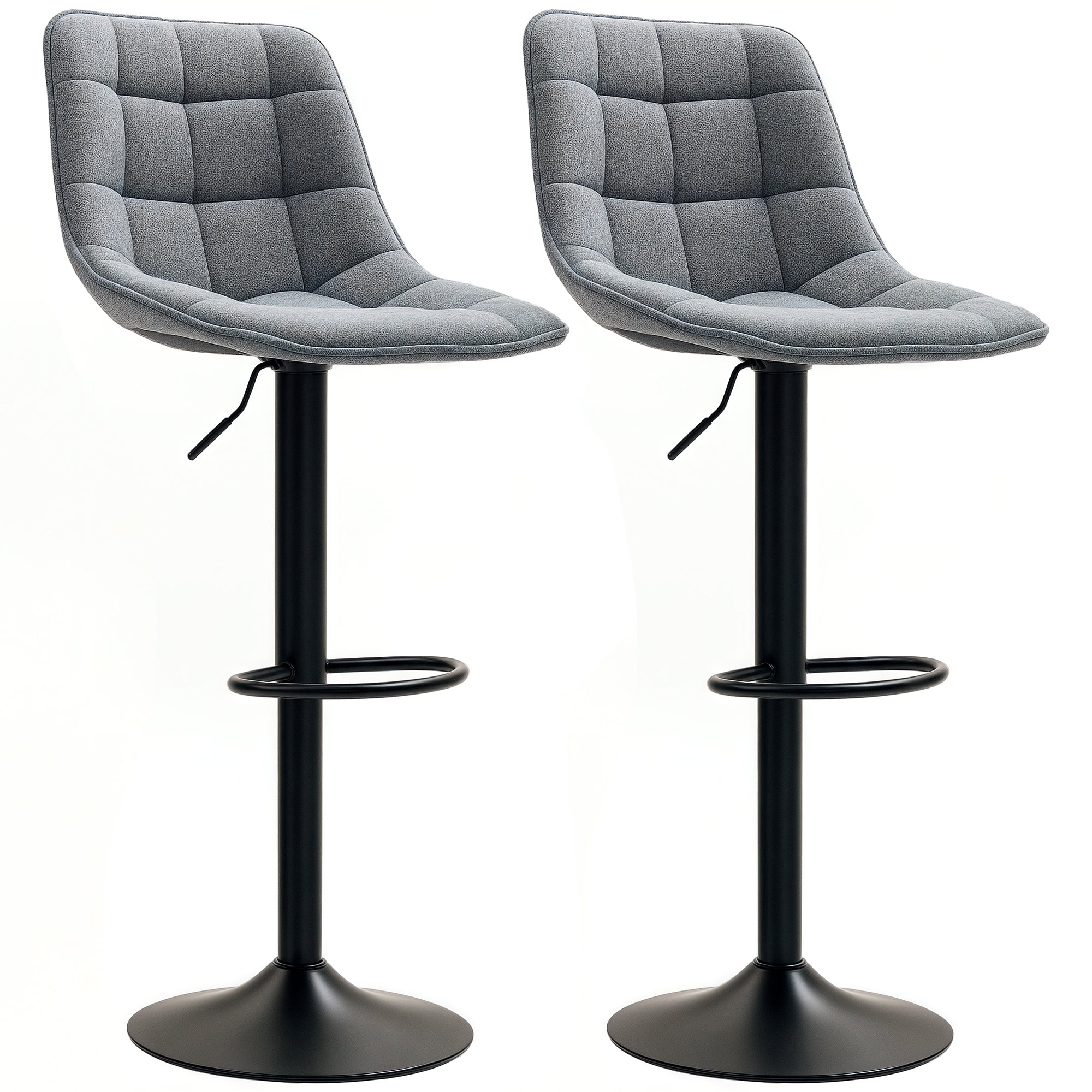 Bar Stool Set of 2, Upholstered Bar Chair with Backrest, Steel Frame, Chenille Look, Height Adjustable Kitchen Chairs with Footrest 360° Swivel Counter Stool for Kitchen, Living Room Dark Gray