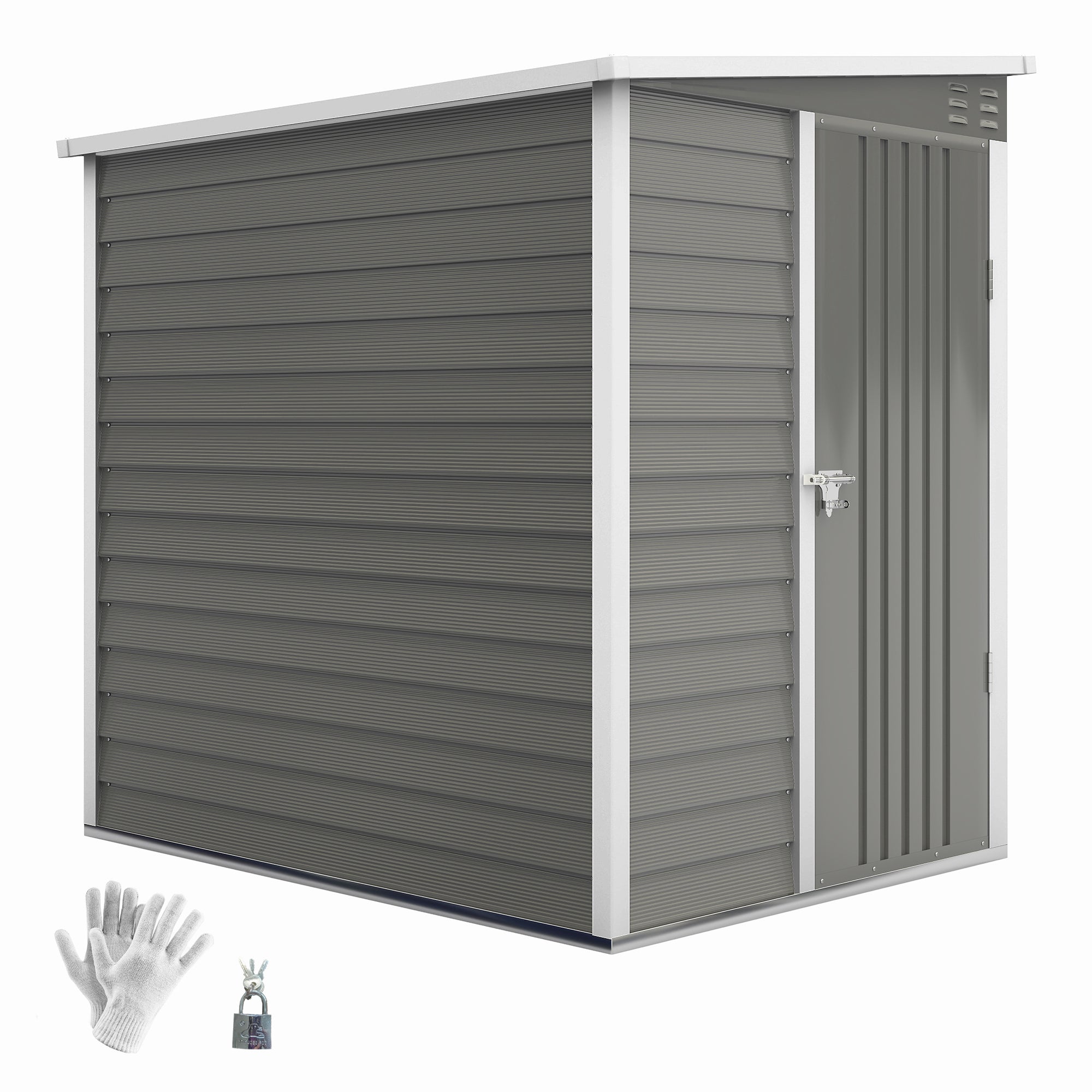 Metal Tool Shed 2.3m? 142x184x181cm Storage Shed with Foundation Pent Roof Window Lockable Door Gloves Weatherproof Garden Shed Outdoor Garden Shed for Garden Backyard Light Gray