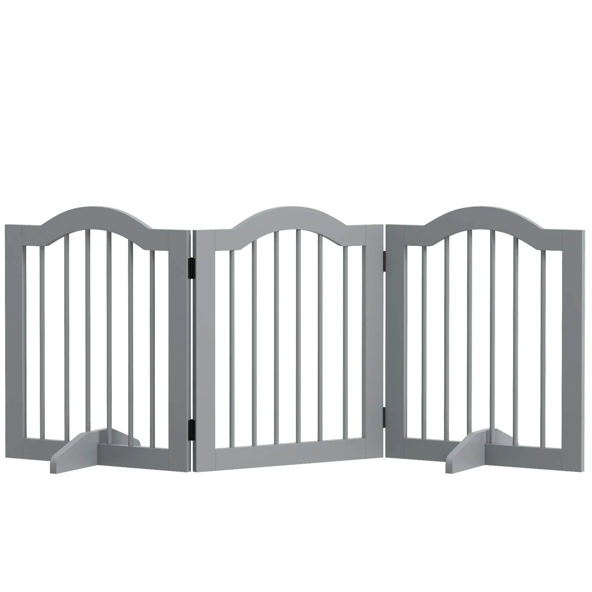 Dog Barrier 3-Panel, 154.5 x 61 cm Foldable Dog Gate with Door, Door Barrier with 2 Support Feet, Freestanding Stair Gate for Kitchen, Hallway, Light Gray