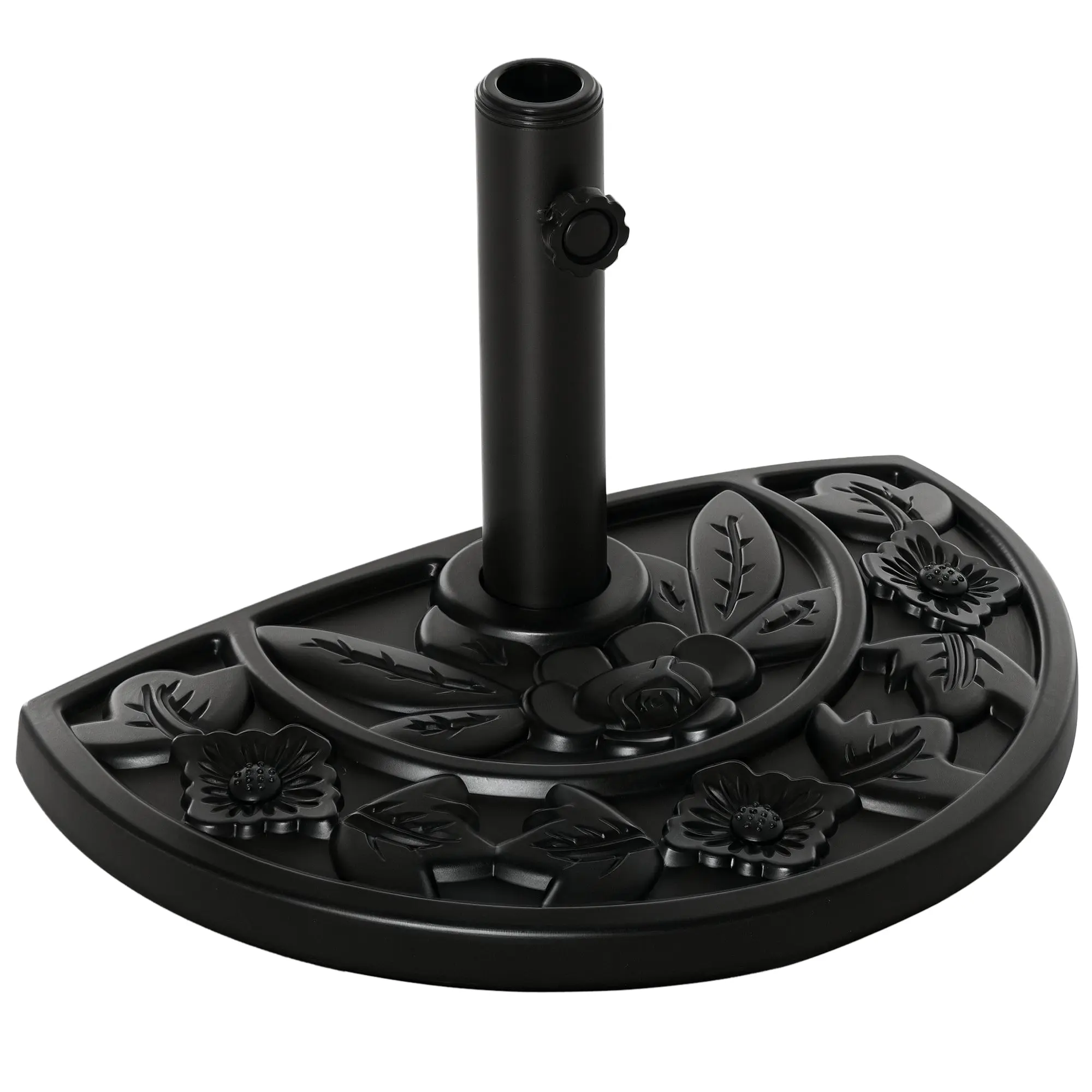 Umbrella Stand 9 kg Cantilever Umbrella Stand with Flower Design Half-Round Umbrella Holder, Stand for Umbrella 35/38/48mm Pole Diameter, for Balcony, Terrace, Garden, Black