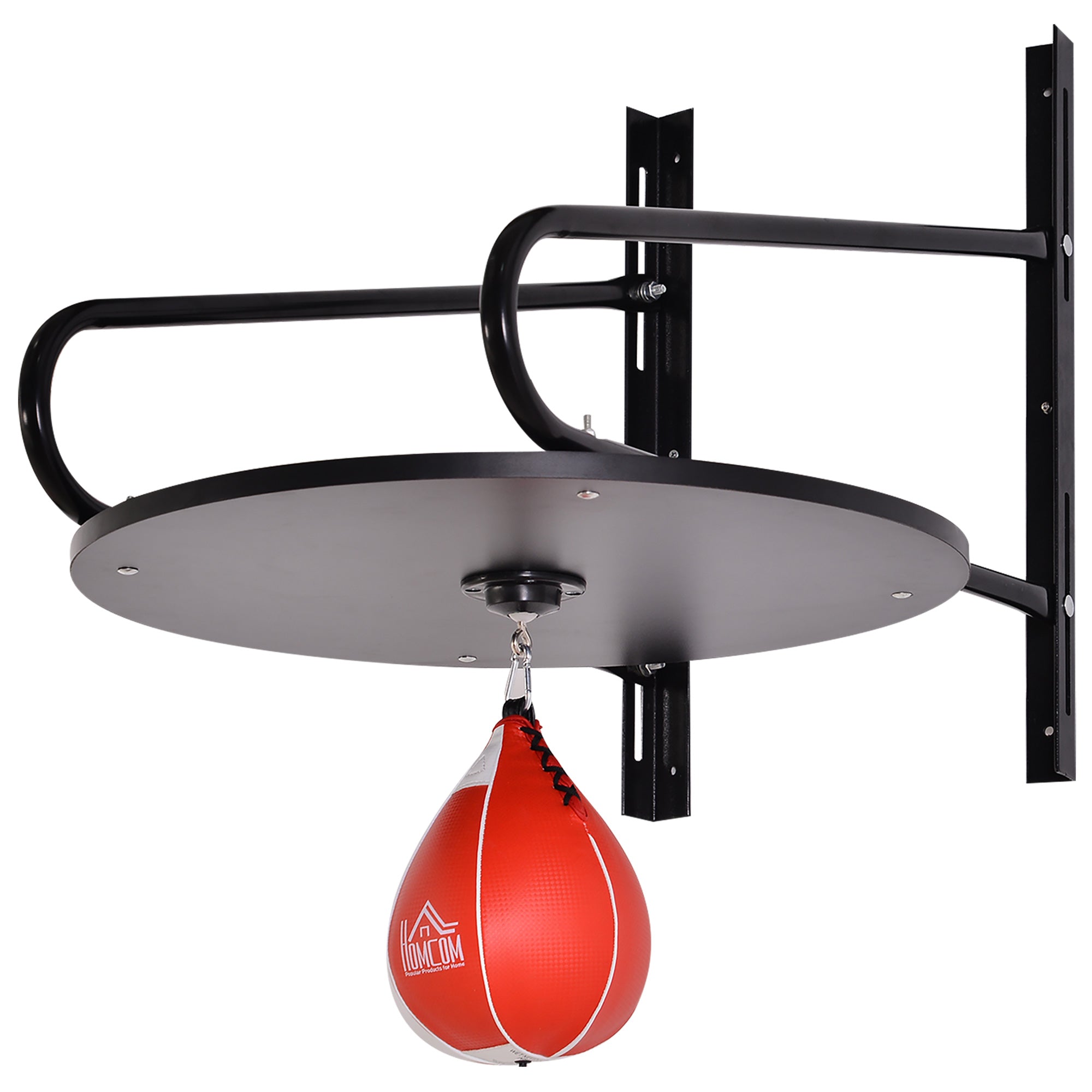 HOMCOM Boxsack Speed Bag mit Rotierender Platte + Holzpumpe Höhenverstellbar Stahl mit Synthetischer Beschichtung Rot Schwarz