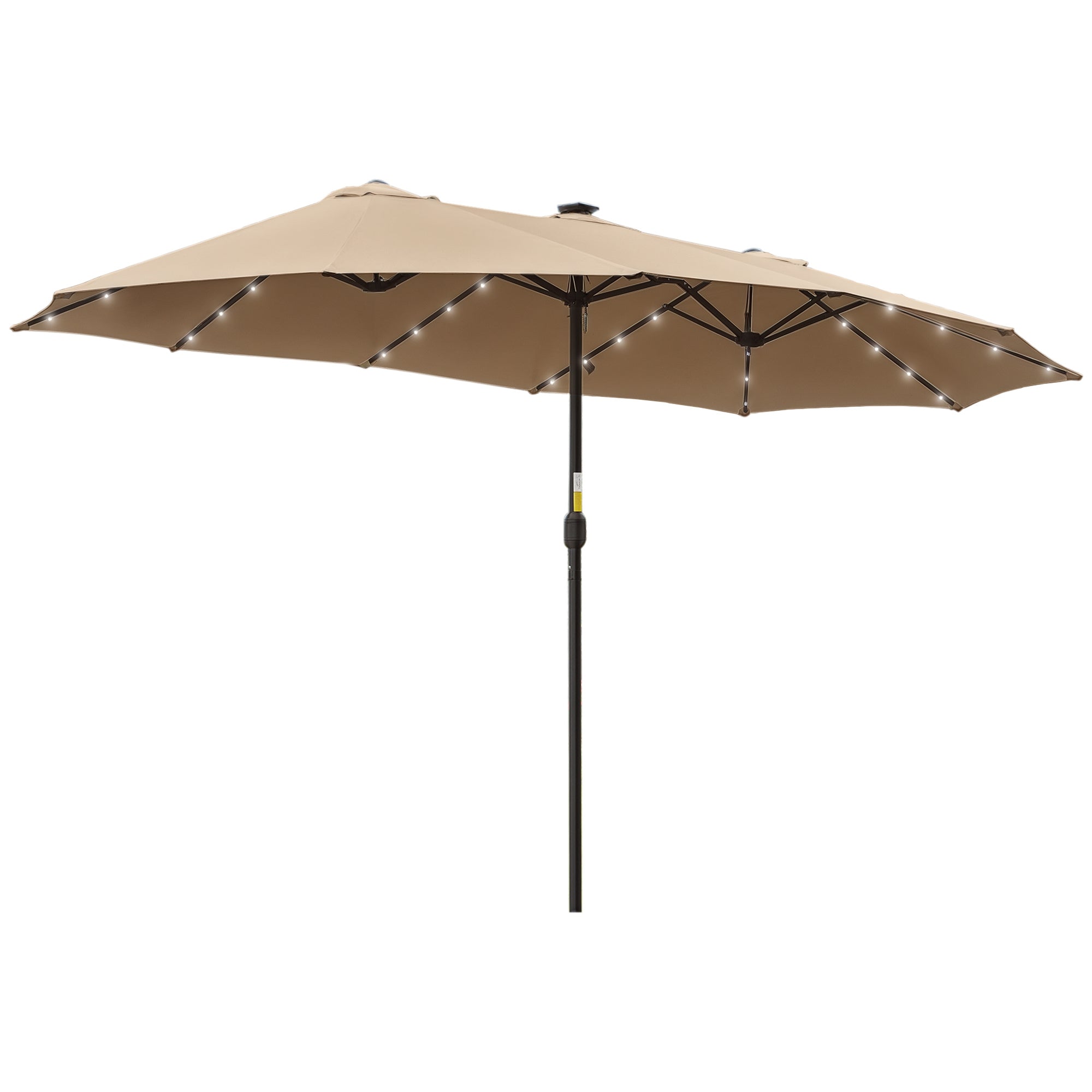 Double Garden Umbrella with 48 Solar LED Lights 177.17x104.33x94.49 inches Patio Umbrella with Crank Sun Protection for Terrace Balcony Pool Khaki