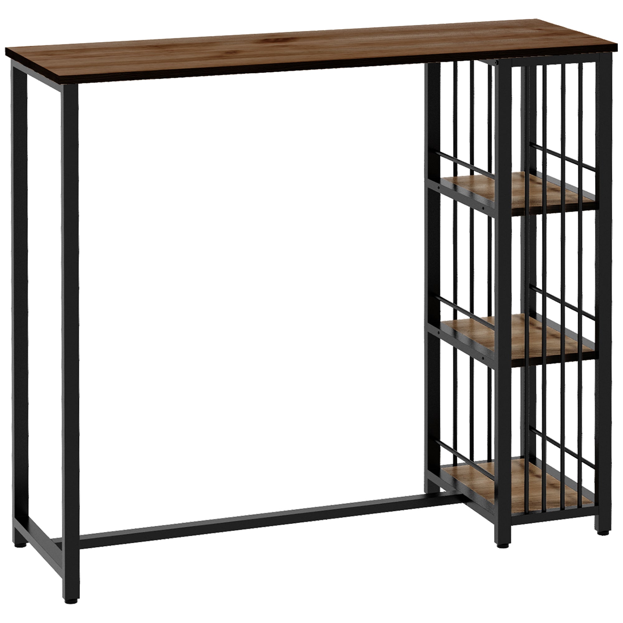 HOMCOM Augstais Galdu Bārs Galda ar 3 Plauktiem Bāra Galda Virtuves Galdu ar Koka Izskatu, Tērauda Rāmi, Ēdamzālē, Virtuvē, Brūnā Krāsā, 120 x 40 x 105 cm