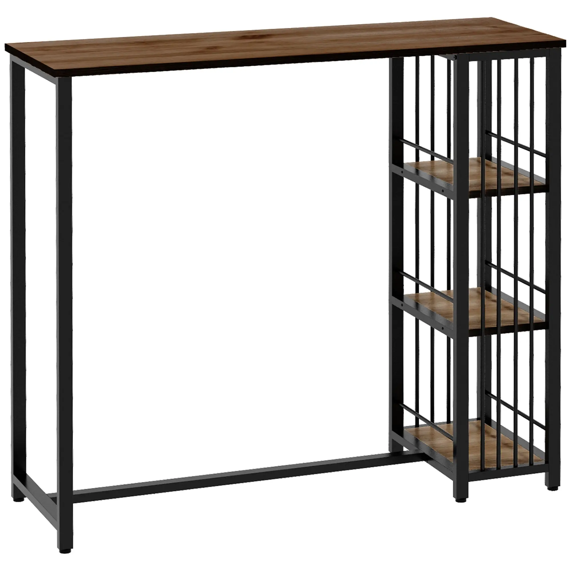 Bar Table High Table Counter Table with 3 Shelves Bar Counter Kitchen Table with Wood Look, Steel Frame, for Dining Room, Kitchen, Brown, 120 x 40 x 105 cm
