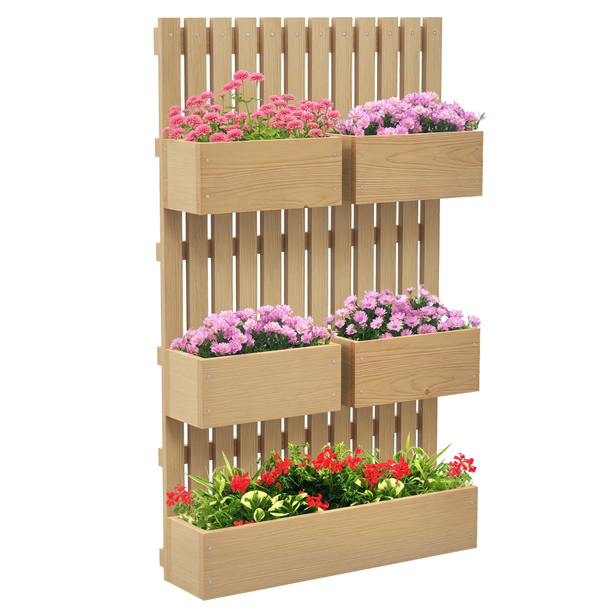 Wall Planter with Trellis, Wooden Vertical Garden Planter with 5 Removable Planter Boxes, Wall Mounted Flower Pot Rack with Drainage Liner, 60 x 16 x 100 cm