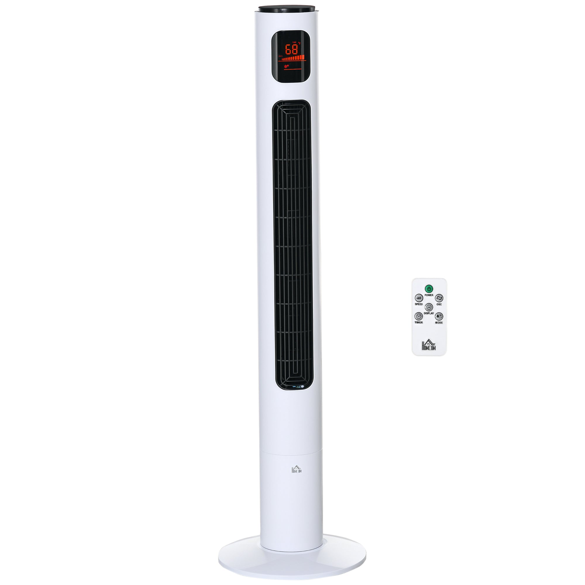 HOMCOM Silent 45W Turmventilator, Raumventilator mit 3 Modi, 3 Geschwindigkeiten, Fernbedienung, 70° Oszillation, 12h Timer, LED-Display, 117H cm Weiß