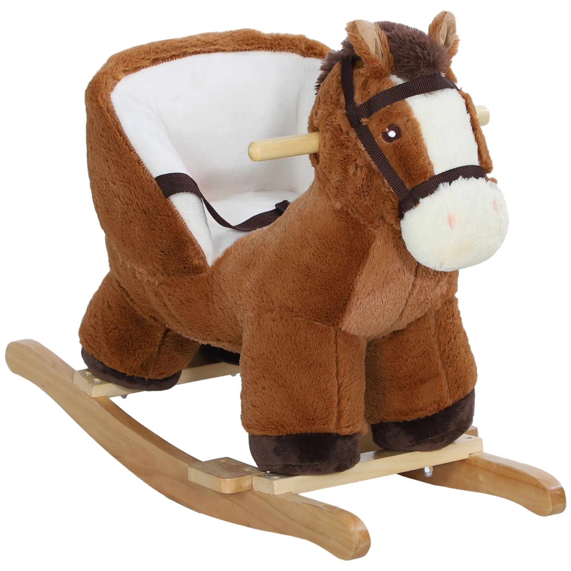 Rocking Horse for Kids 18-36 Months Toy Horse with Sound Handles Safety Belt and Wooden Base 25 kg Load 68x33x45 cm Brown