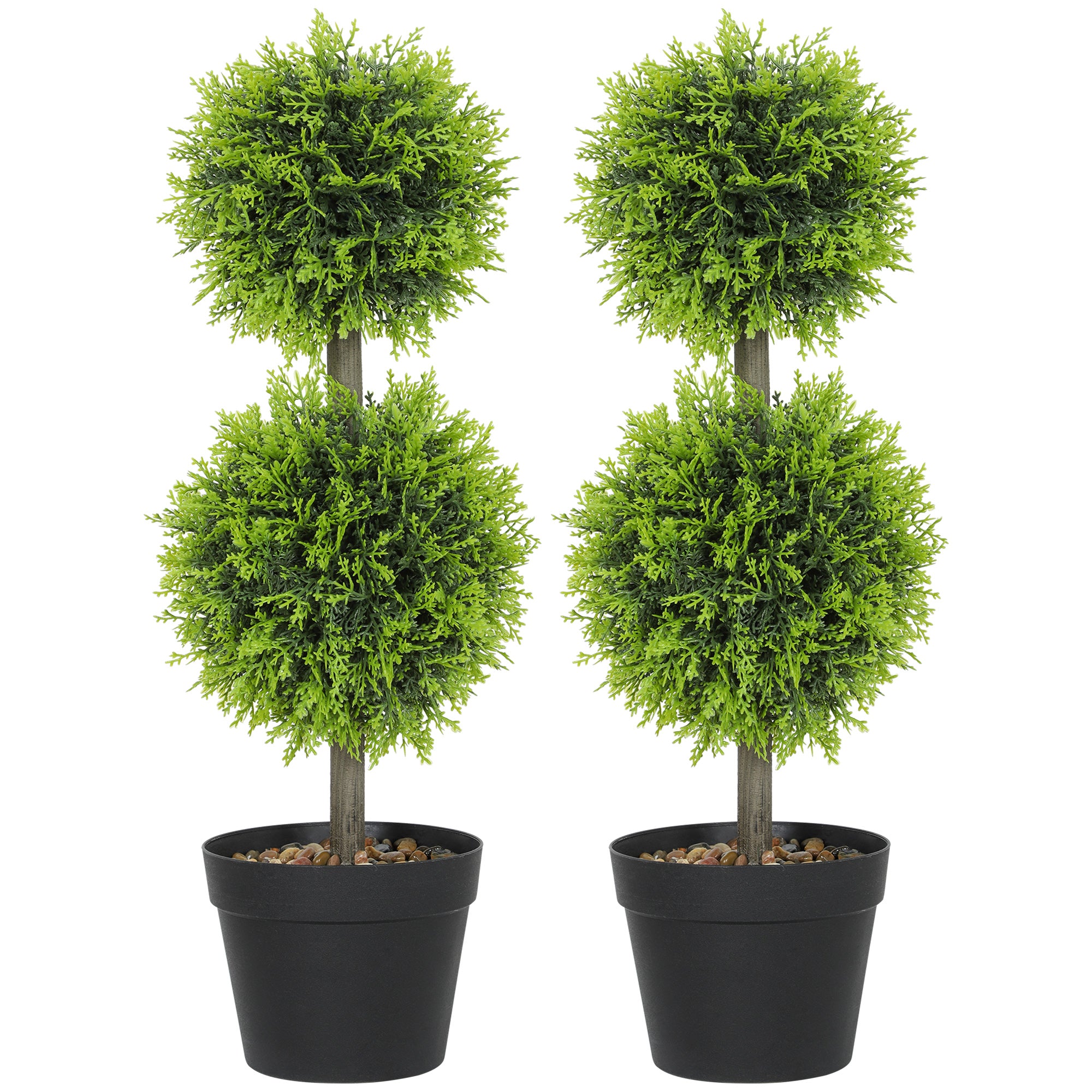 HOMCOM 2er-Set dekorative künstliche Buchsbaum-Kugeln im Topf, 60 cm – Deko für Innen & Außen
