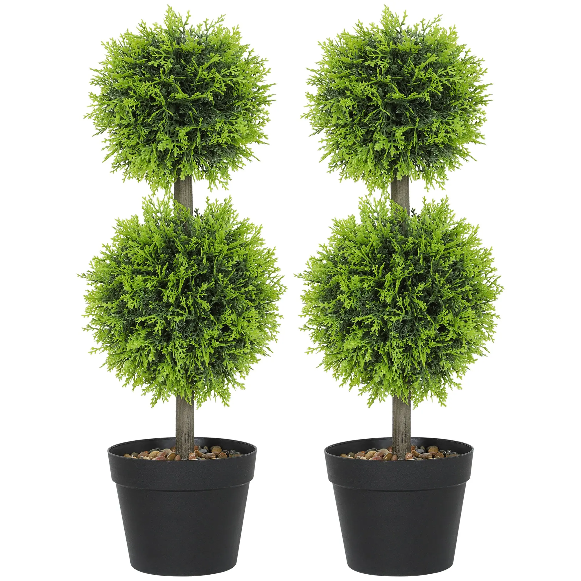 Set of 2 Decorative Artificial Plants, 60 cm Potted Boxwood Topiary Balls, Faux Greenery for Indoor & Outdoor Décor