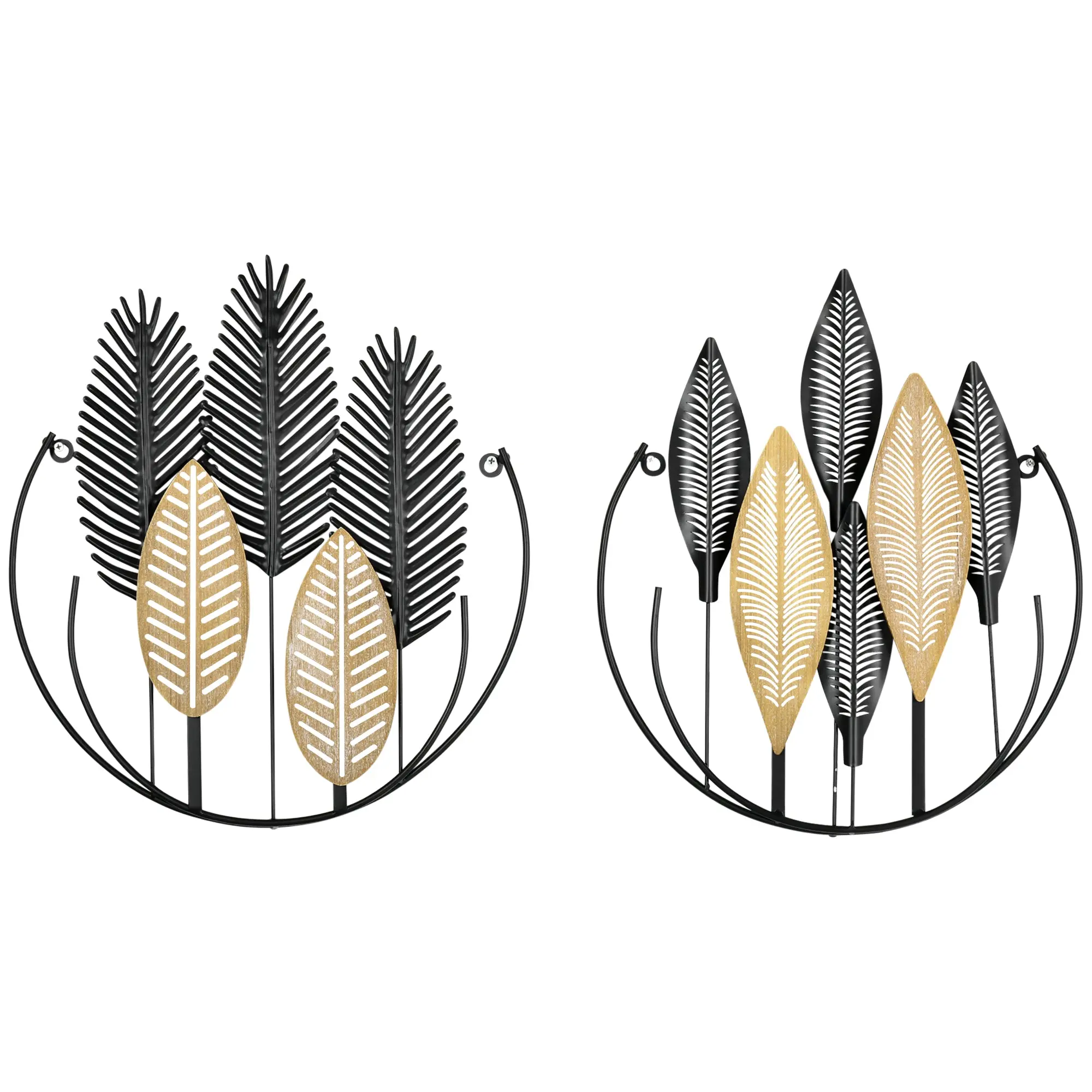 Metal Wall Decoration 2 Pieces 3D Wall Art Leaves Wall Art Metal Picture for Home, Living Room, Bedroom, 40 x 46 cm