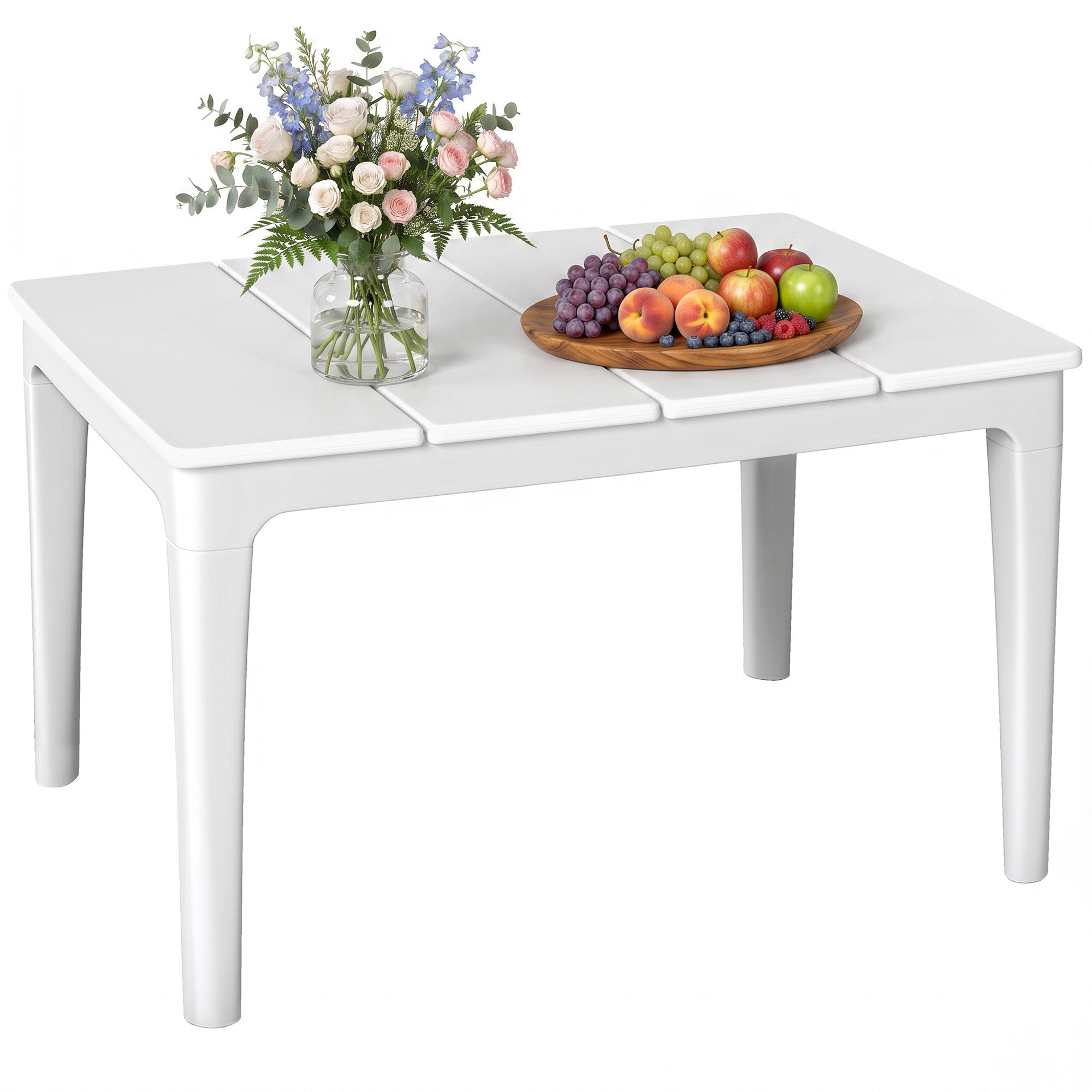 Outsunny buitentafel met cilindervormige poten, rechthoekige PP-bijzettafel, moderne stijl — voor tuin, balkon, terras — 53 x 70 x 39 cm, crème