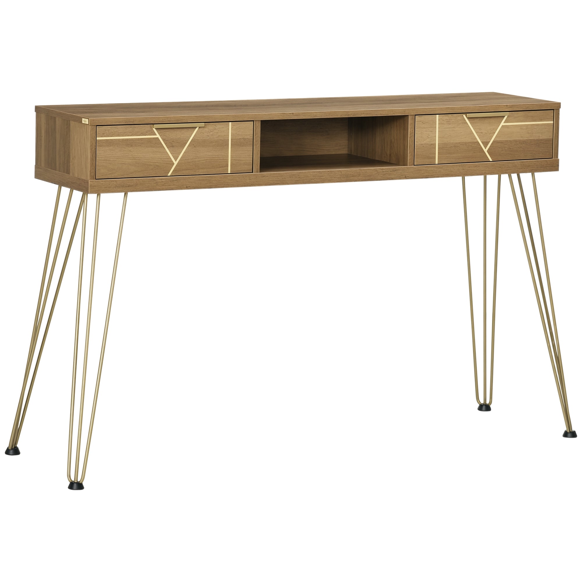 HOMCOM Konsolentisch Eingangs Tisch mit 2 Schubladen Offenem Regal und Stahlbeinen für Wohnzimmer Flur Moderner Stil 120x29x79 cm Bronze