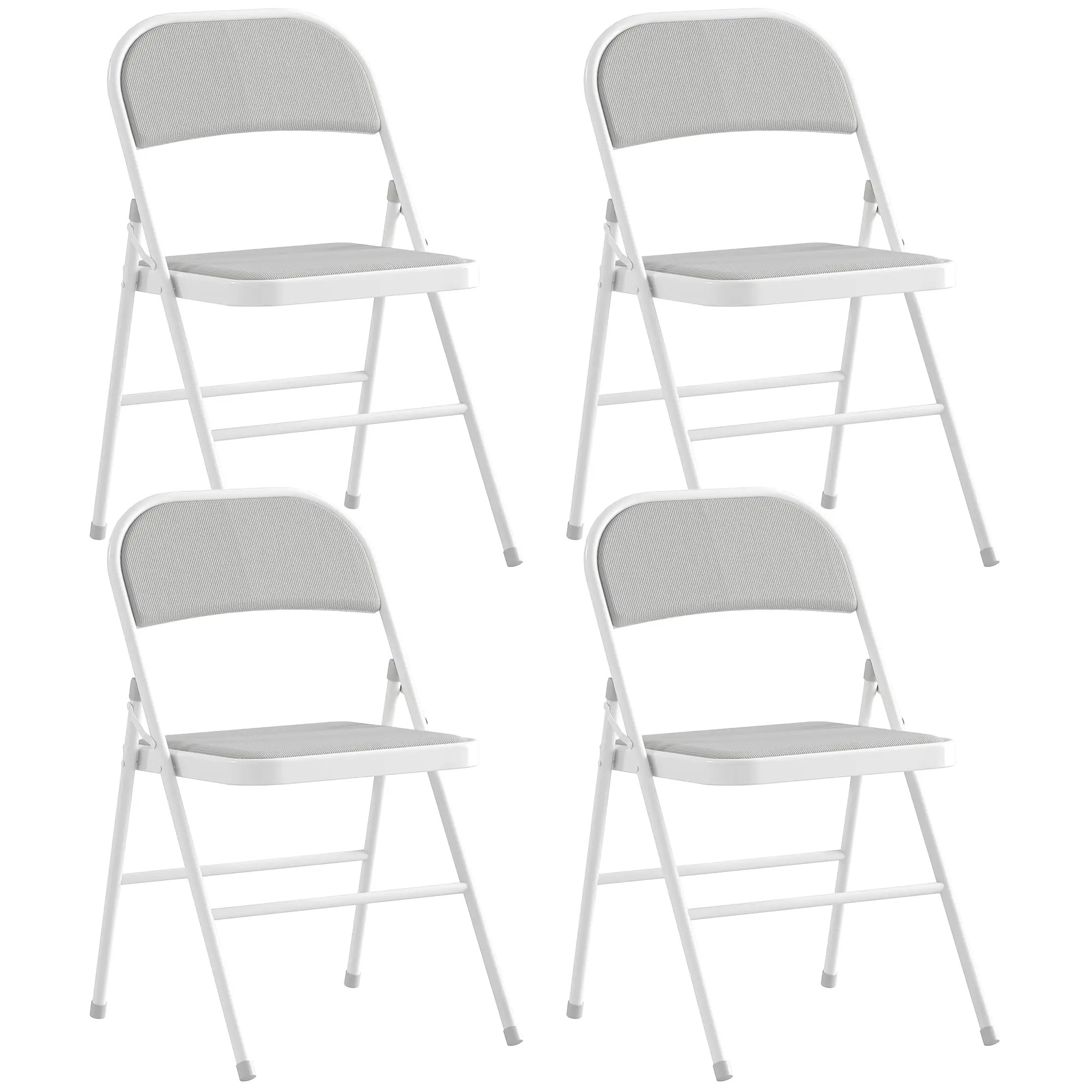 Set of 4 Folding Dining Chairs – Corduroy Padded Seat, Steel Frame, 17.7 x 18.1 x 30.7 in, White