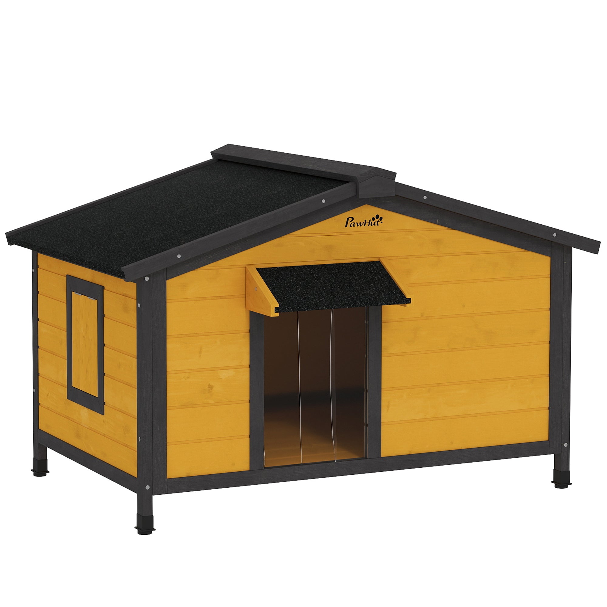 PawHut Hundehütte für kleine Hunde mit klappbarem Asphaltdach, 2 Fenstern, Tür mit Vorhang und abnehmbarem Boden 97x72x65 cm Naturholz