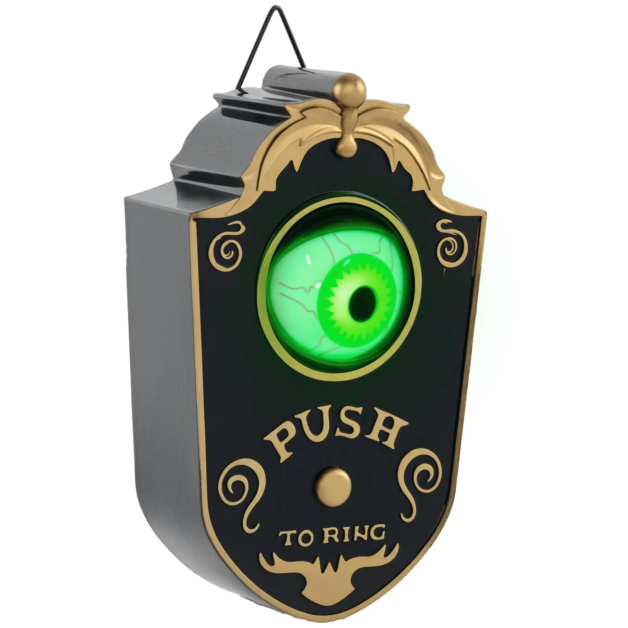 18cm Halloween Decoration Doorbell with LED Lights, Sound Function, Front Door Decor with Animated Eyeball, Garden Figurine, for Halloween Party