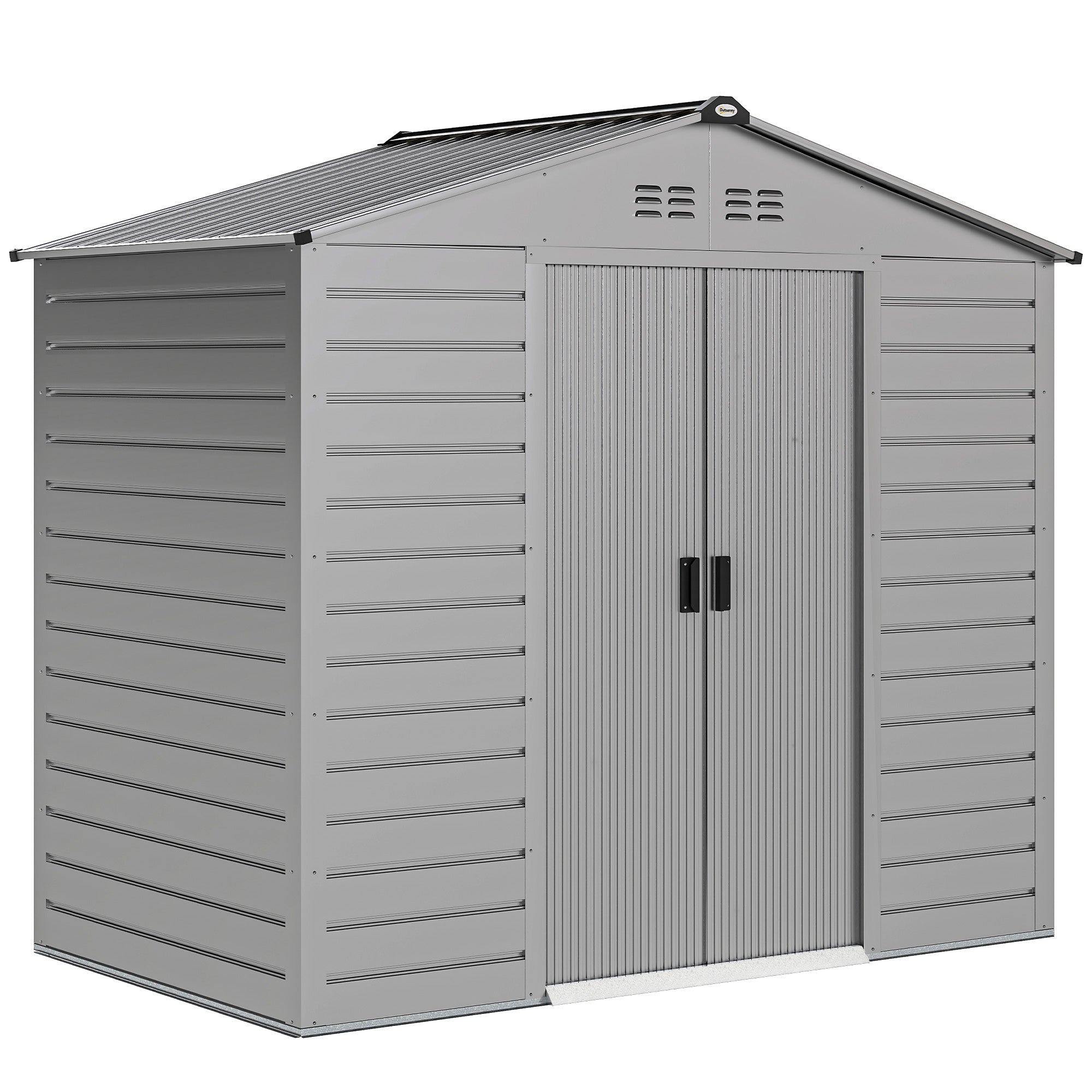 Galvanized Steel Tool Shed 2.43m? 213x131x192cm Easy Assembly Garden Storage Shed with Gable Roof, Lockable Sliding Door, Weatherproof Garden House, Outdoor Garden Shed for Outdoor Area, Grey