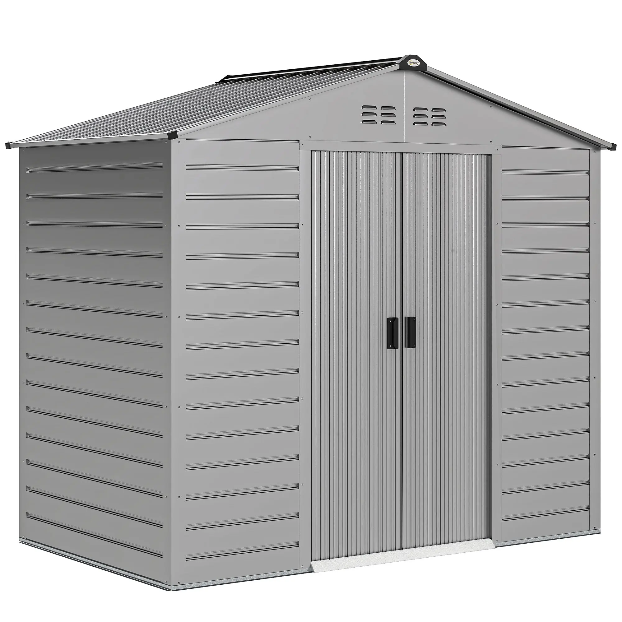 Galvanized Steel Tool Shed 2.43m? 213x131x192cm Easy Assembly Garden Storage Shed with Gable Roof, Lockable Sliding Door, Weatherproof Garden House, Outdoor Garden Shed for Outdoor Area, Grey