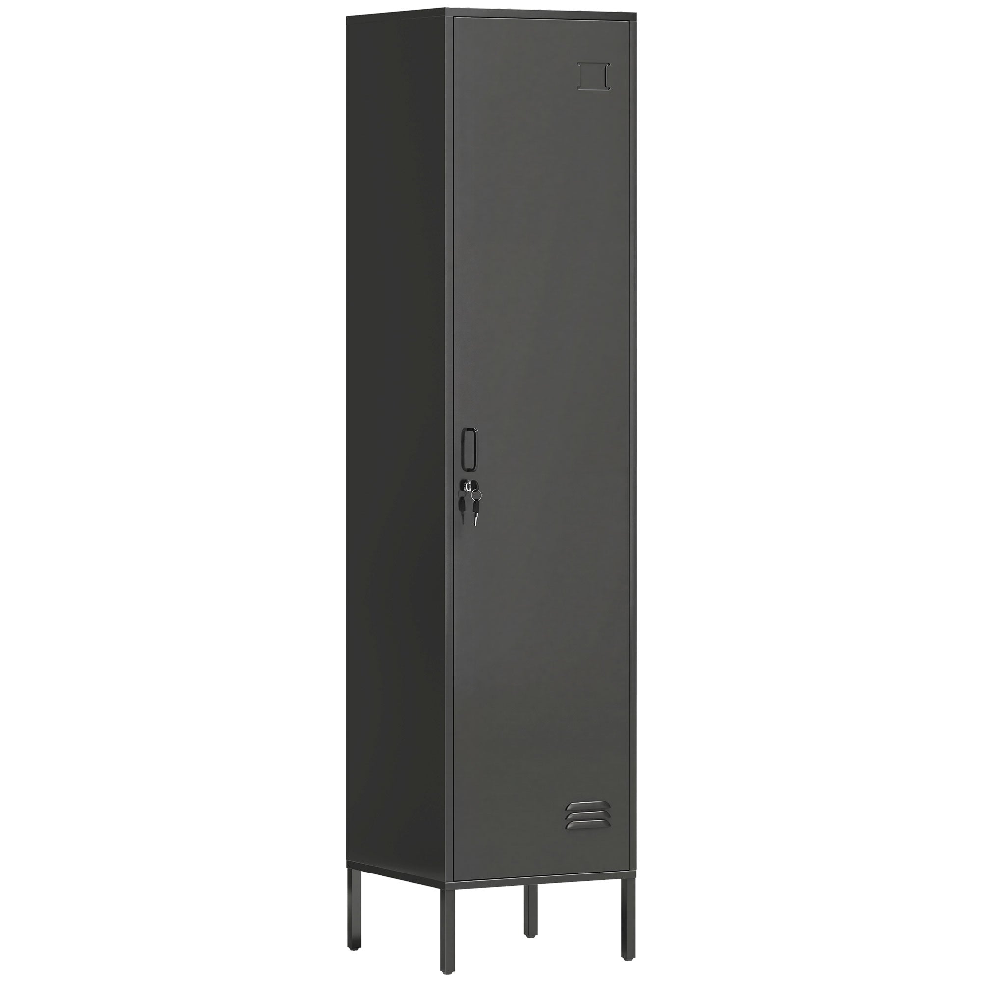 Steel Locker with Lock, Hanging Rail, Label Holder & Ventilated Door, 15.7 x 15.7 x 70.5 in, Black